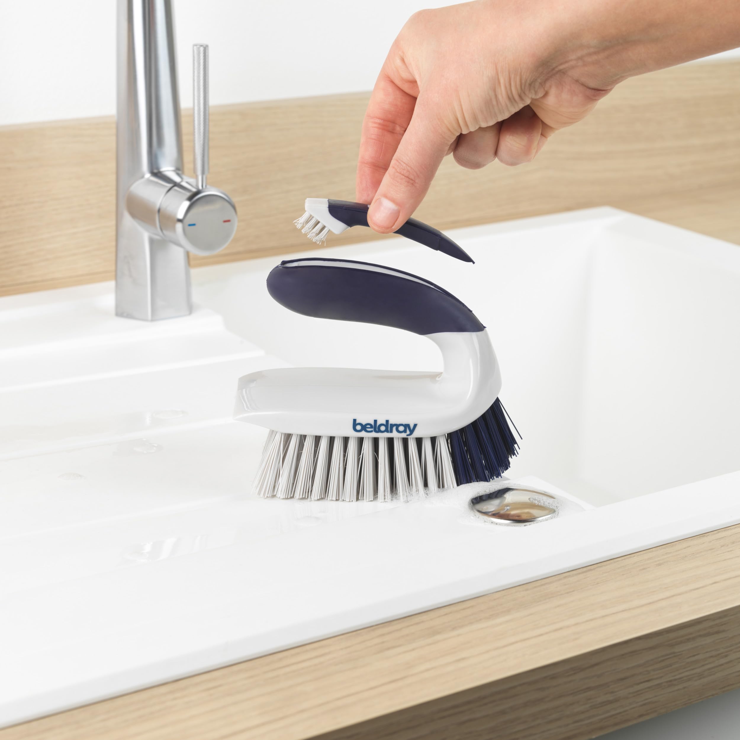 Beldray Deep Clean Handheld Scrubbing Brush - Tough Bristles | Built-in Scraper | Non-Slip Grip 4