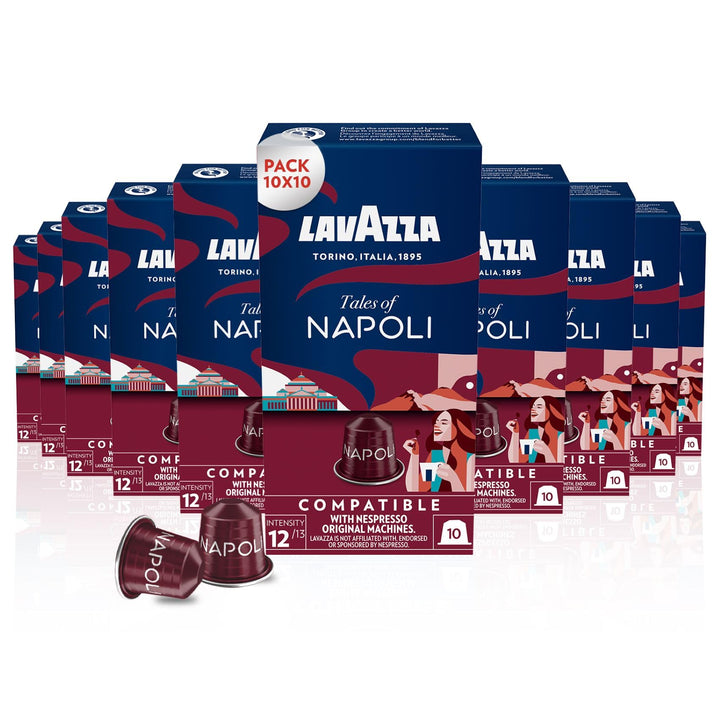 Lavazza Tales of Napoli, 100 Aluminium Coffee Capsules Compatible with Nespresso Machines
