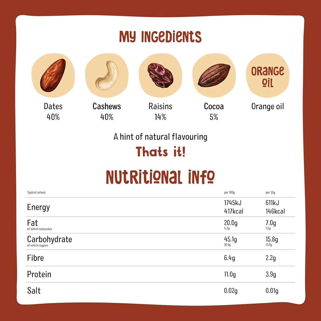 Nakd Cocoa Orange Natural Fruit & Nut Bars - Vegan, Gluten Free, No Added Sugar - 12 Pack
