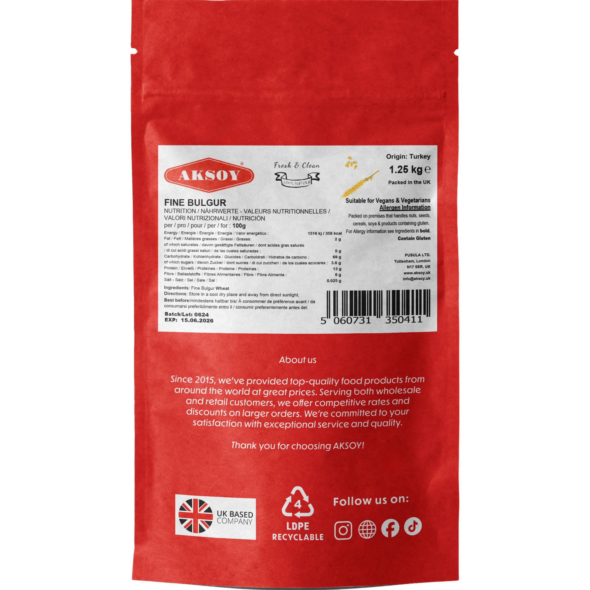 AKSOY Fine Bulgur Wheat - 1.25KG Pouch | Ideal for Salads & Meatballs | Vegan 6