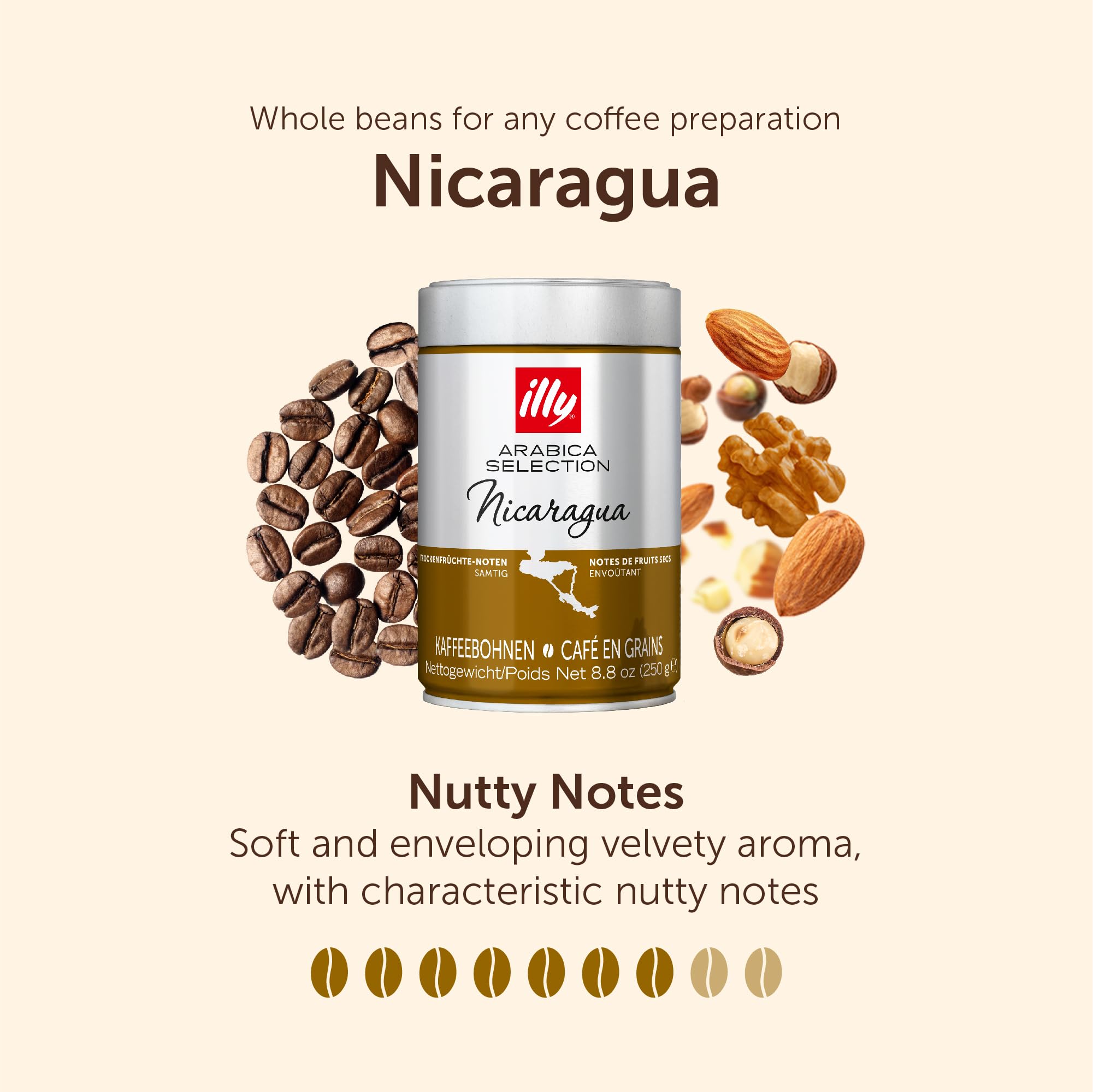 illy Nicaragua Medium Roast Whole Coffee Beans - 100% Arabica | Nutty Notes | 250g Tin 2
