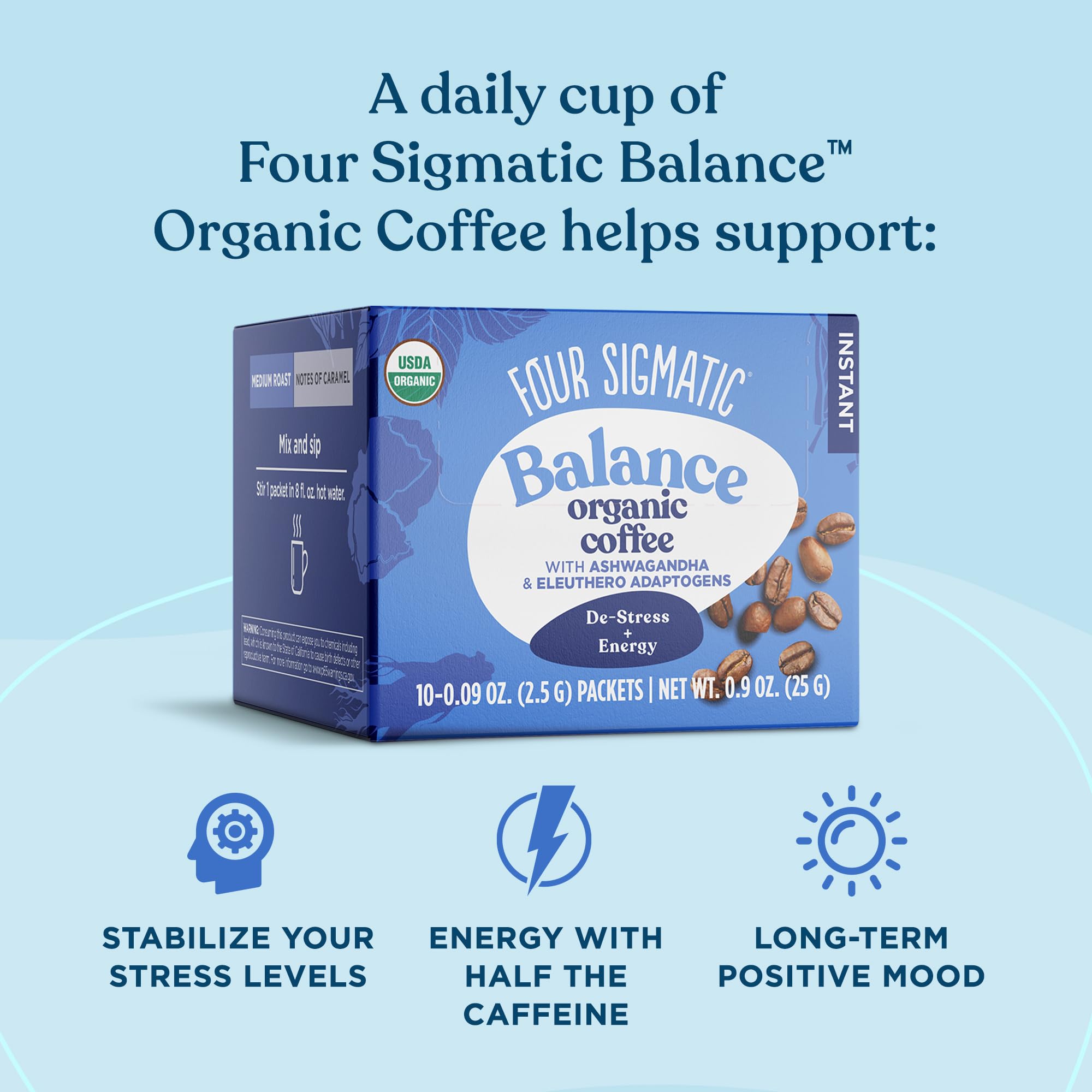 Four Sigmatic Organic Instant Adaptogen Coffee Medium Roast - 10 Servings, 50mg Caffeine 4