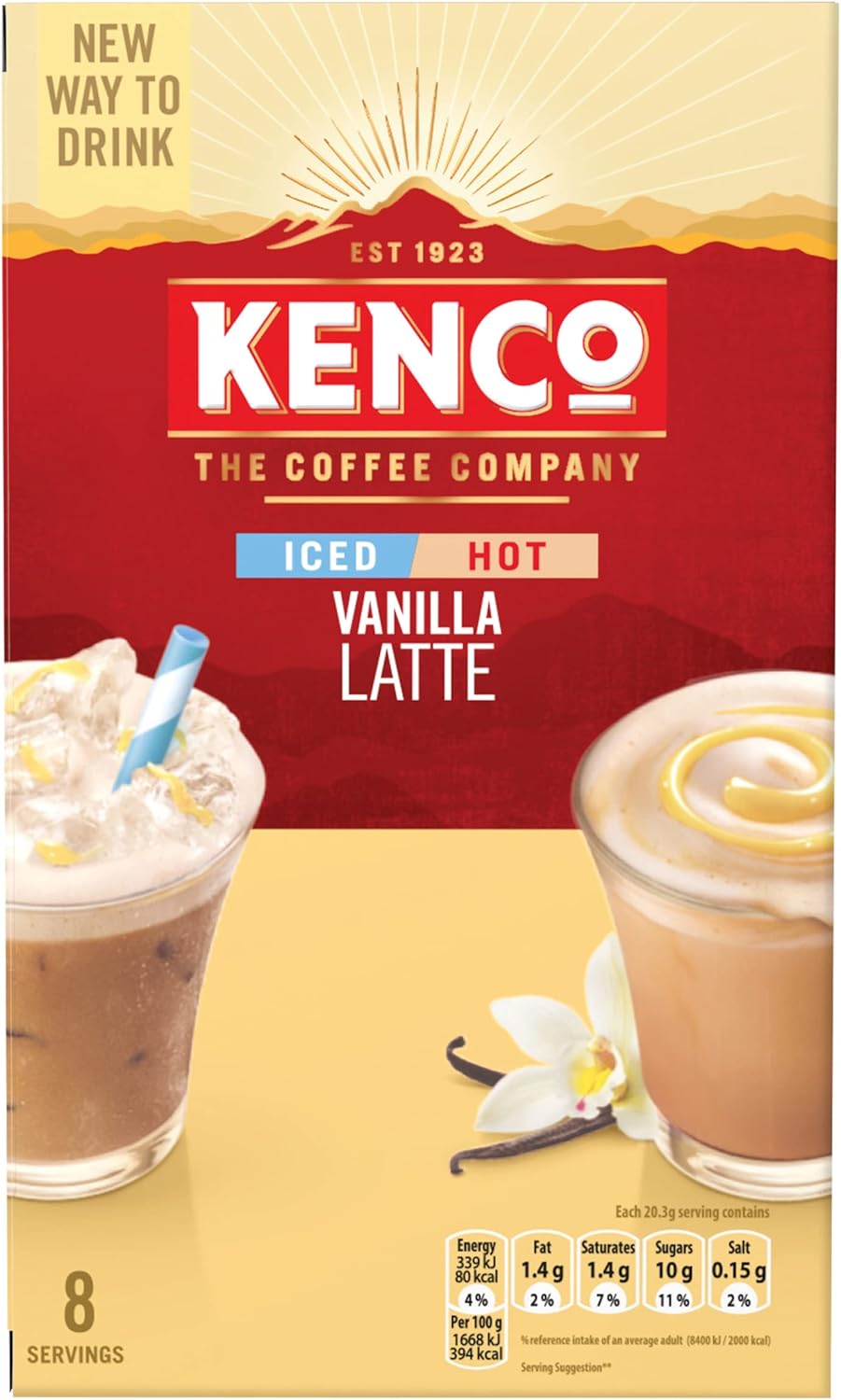 Kenco Iced/Hot Vanilla Latte Sachets - Pack of 5 (40 Sachets Total)