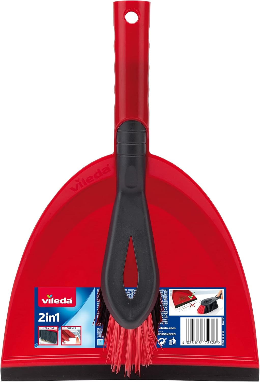Vileda - 2-in-1 Kehrschaufel- &amp; Besenset mit ergonomischem Design und Gummilippe