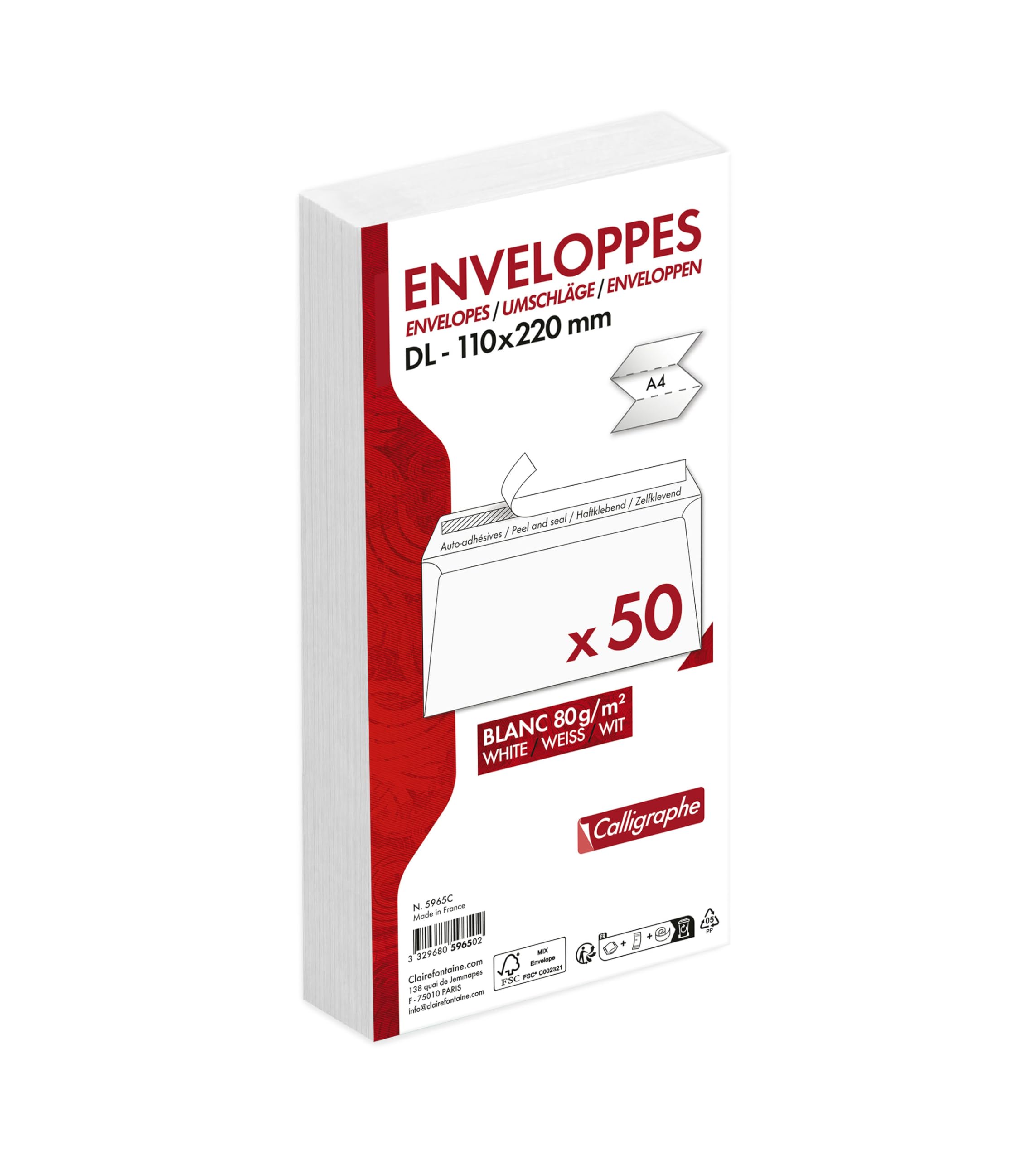 Calligraphe 5965C Business Envelopes - DL (110x220mm) | 50 Pack | 80g/m² | Self-Adhesive