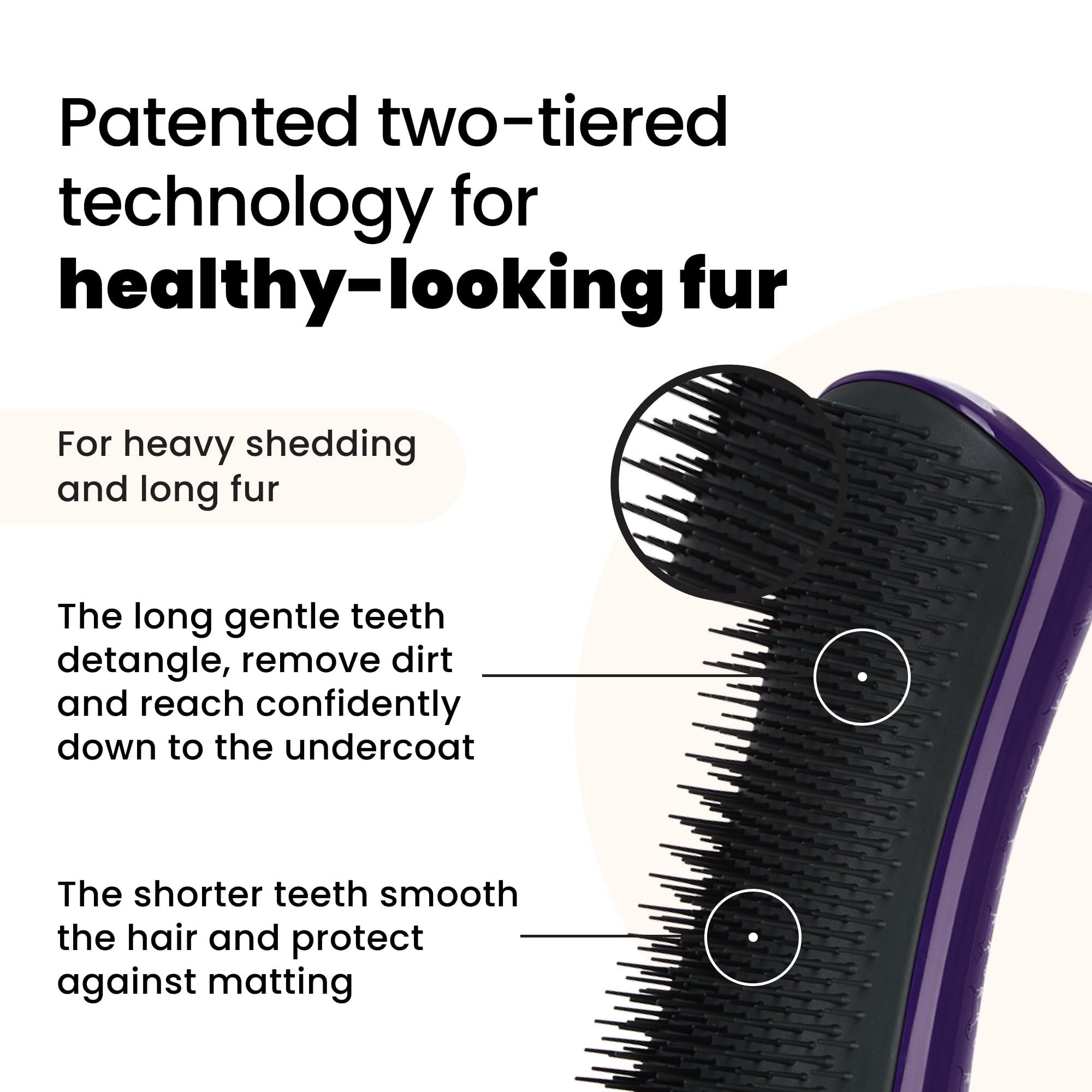 Pet Teezer De-Shedding Grooming Brush - Undercoat Removal | Purple & Grey | Large