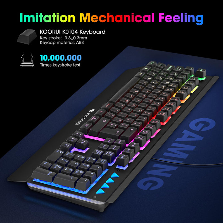 KOORUI Gaming Keyboard - Wired Mechanical Tactile Switch RGB Backlit 104-Key PC & Mac