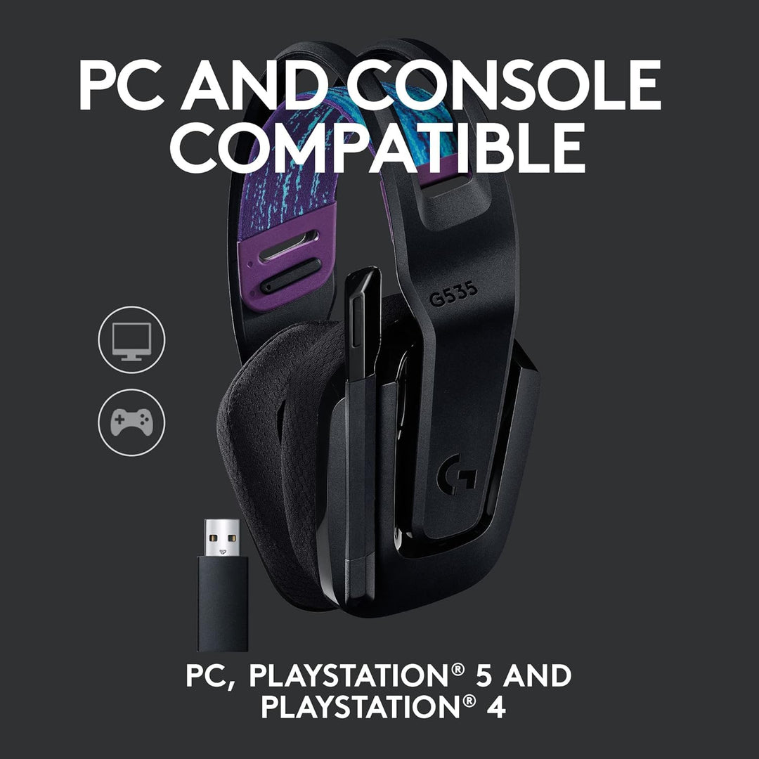 Logitech G G535 LIGHTSPEED Wireless Gaming Headset - 40mm Drivers, Lightweight 236g, USB Plug & Play for PC and PlayStation