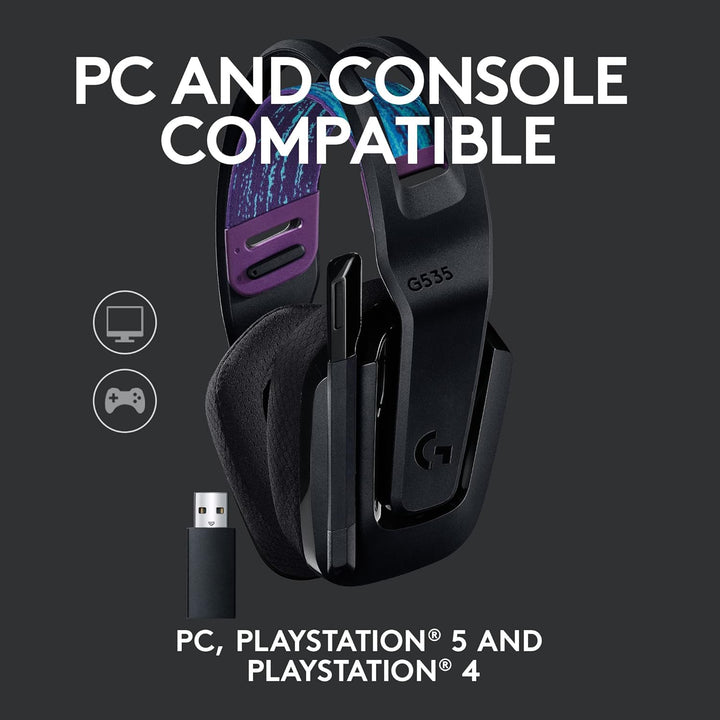 Logitech G G535 LIGHTSPEED Wireless Gaming Headset - 40mm Drivers, Lightweight 236g, USB Plug & Play for PC and PlayStation