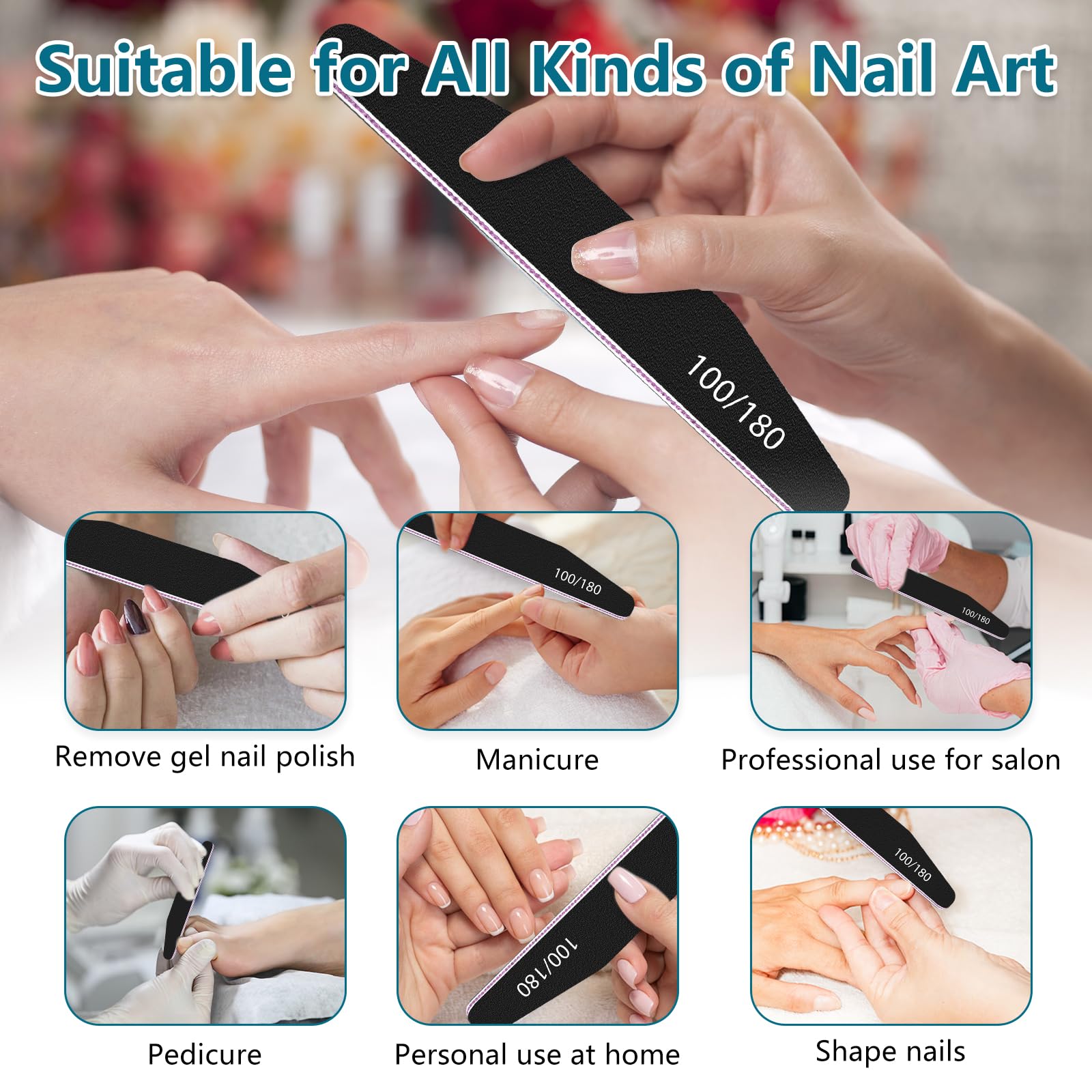 elzle Professional Nail Files Set - 10 Pcs Double-Sided 100/180 Grit Emery Board 6