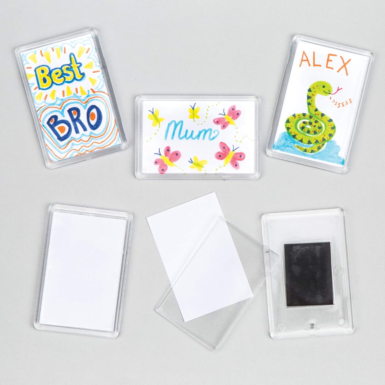 Baker Ross Design Your Own Magnet Kit - 6-Pack Transparent Magnets for Kids' Craft & Personalization 1