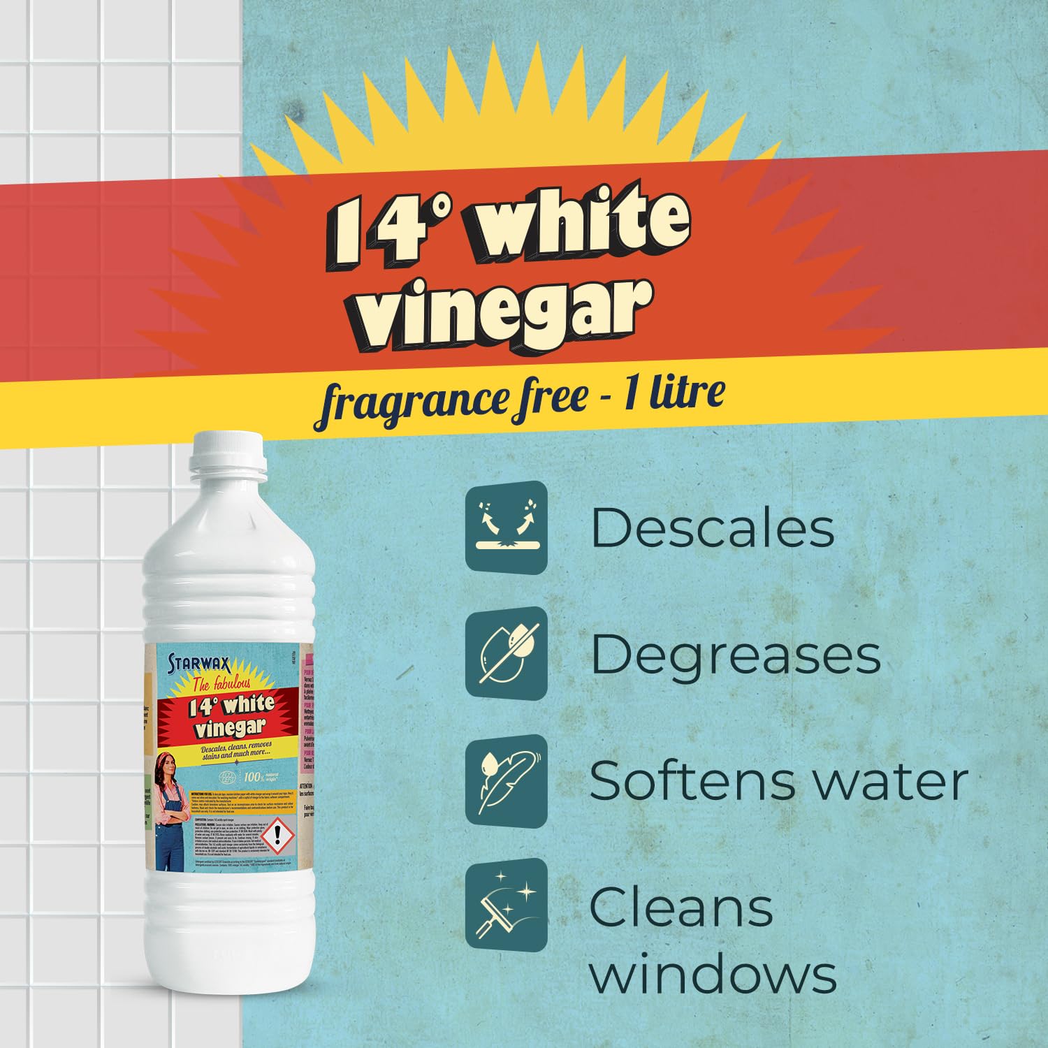 STARWAX THE FABULOUS 14° White Vinegar - Descaler, Degreaser, Stain Remover | 1L Liquid