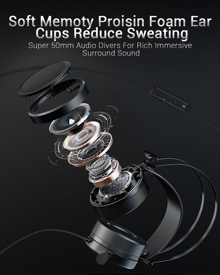 NUBWO N7 Gaming Headset - 50mm Drivers, Noise-Isolating Mic, Wired for PS4, Xbox One, PC, PS5, Nintendo Switch
