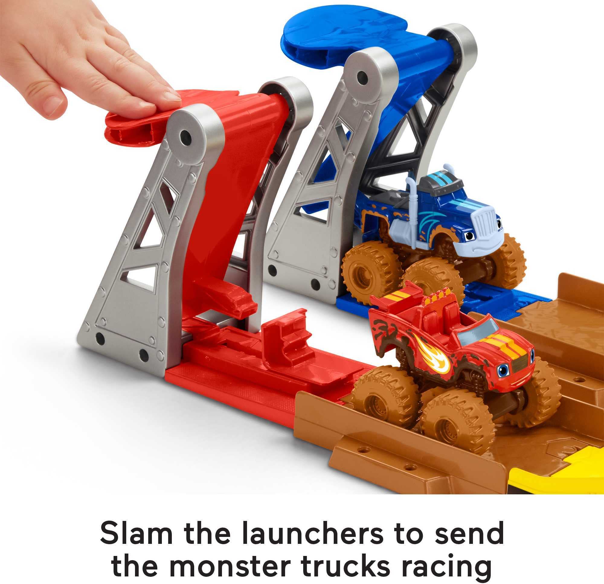 Fisher-Price Blaze and the Monster Machines Mud Pit Race Track - Reconfigurable Raceway with Slime & Launchers for Ages 3+ 6