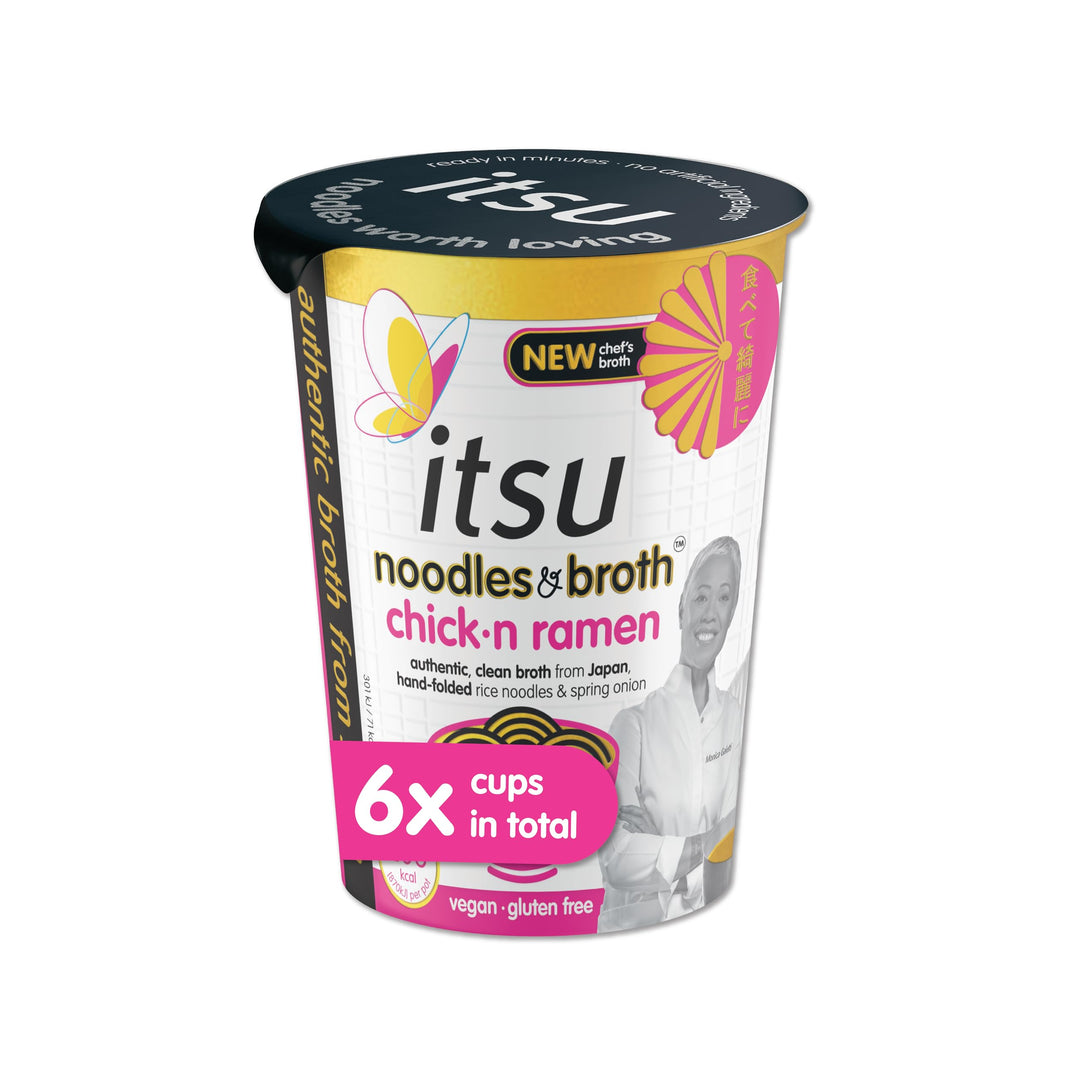Itsu Chickn Ramen Instant Noodles & Broth Pot 64g - Pack of 6 | Gluten Free | Vegan | Quick-to-Make Snack