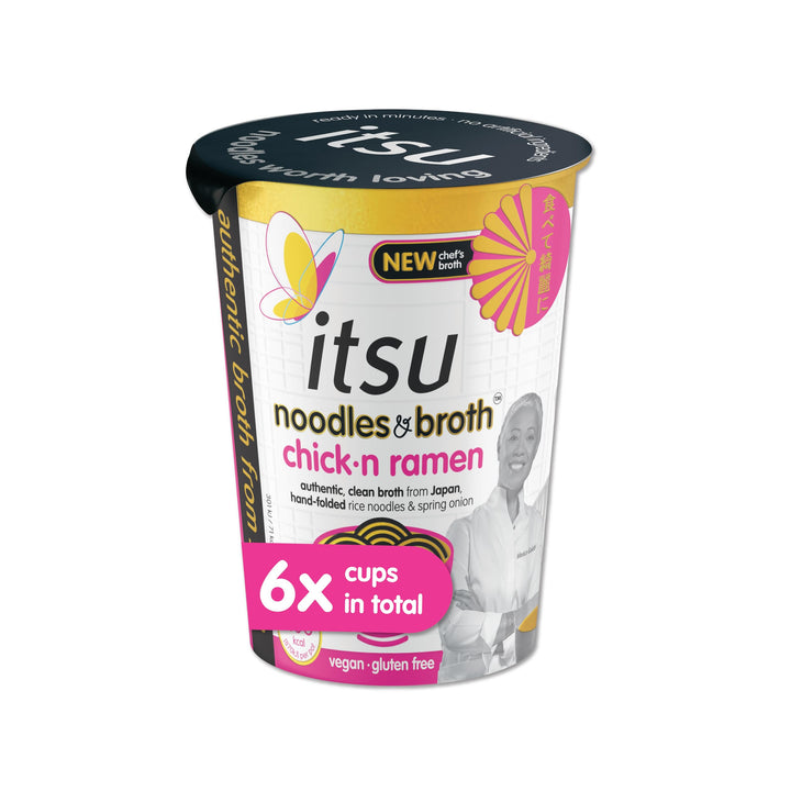 Itsu Chickn Ramen Instant Noodles & Broth Pot 64g - Pack of 6 | Gluten Free | Vegan | Quick-to-Make Snack