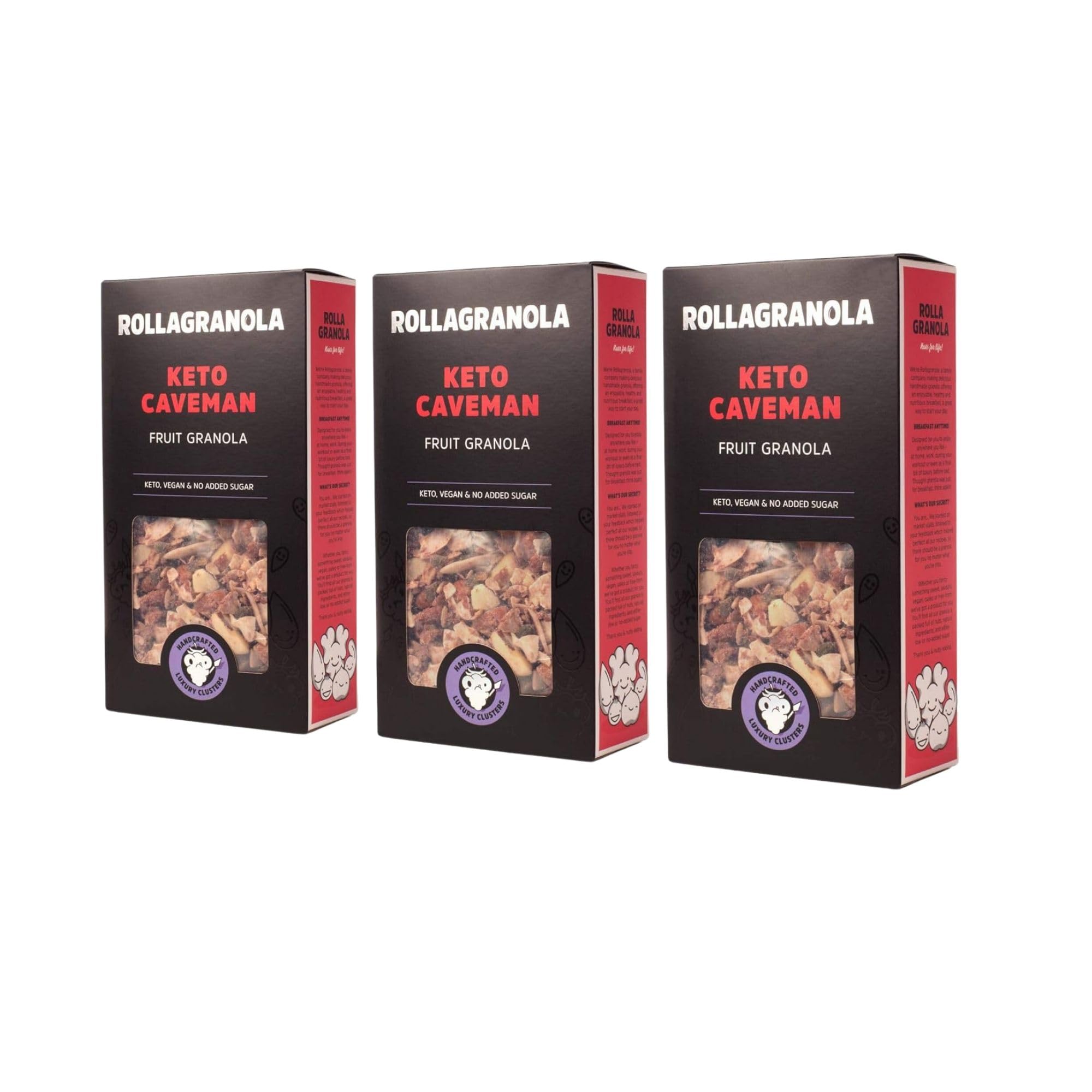 Rollagranola Keto Caveman Fruit Granola - Low Carb, High Energy | 3 x 300g Box 1