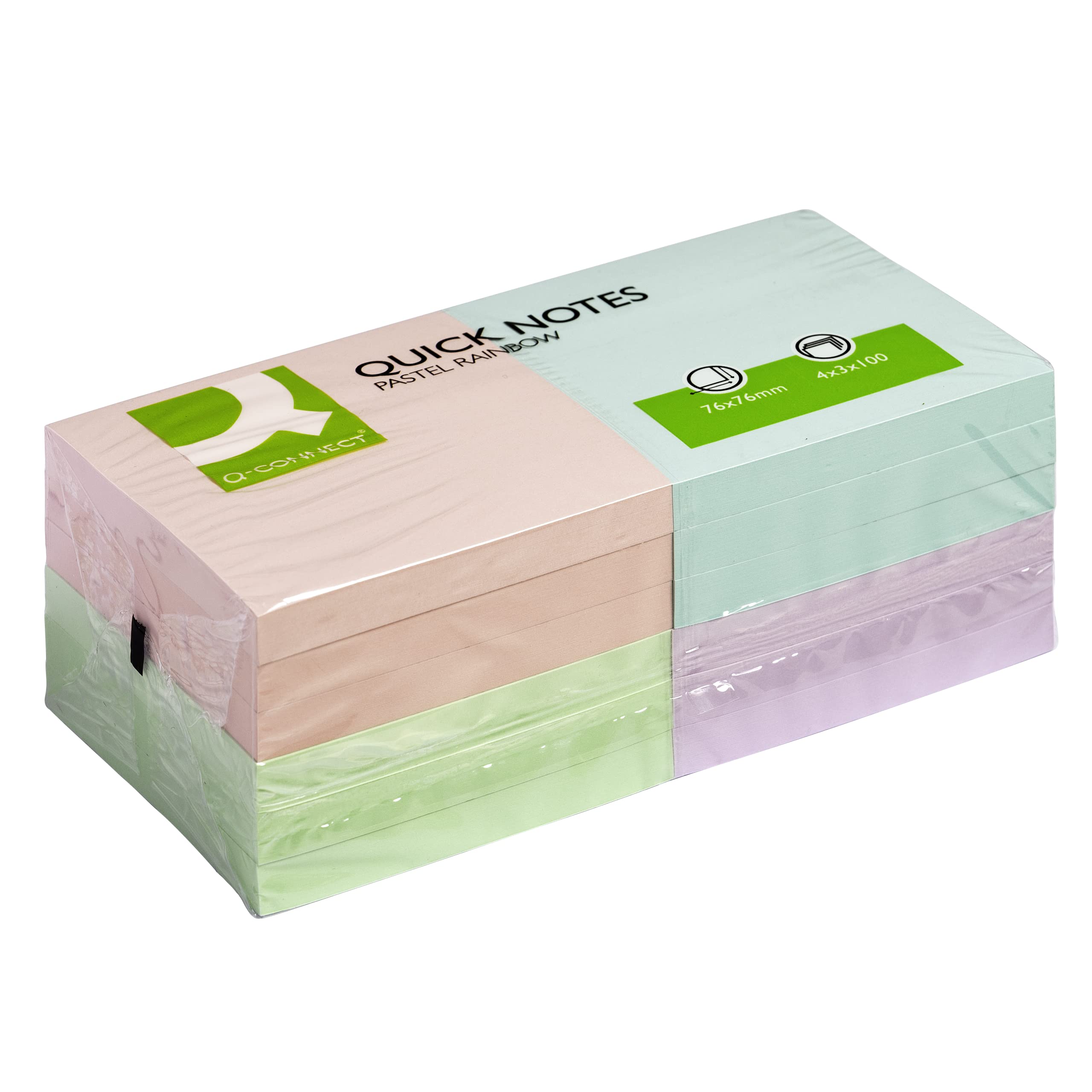 Q-Connect Quick Notes - 76x76mm Pastel Multi-Color Sticky Notes | 100 Sheets/Pad | 12 Pack