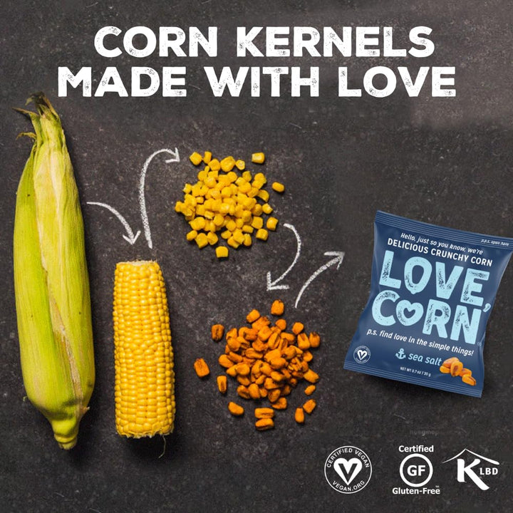 LOVE CORN Sea Salt Crunchy Corn Snack 45g x 10 Bags – Vegan Gluten Free Healthy Snack