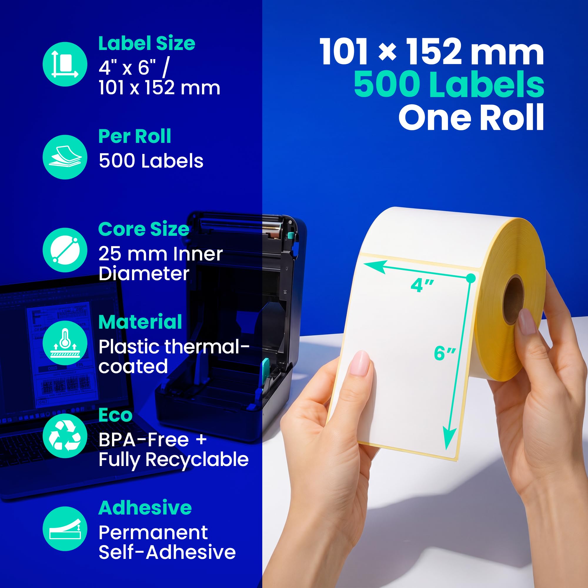 SmithPackaging Direct Thermal Shipping Labels - 100mm x 150mm (4"x6") | 500 Labels/Roll | Waterproof & Oilproof 3