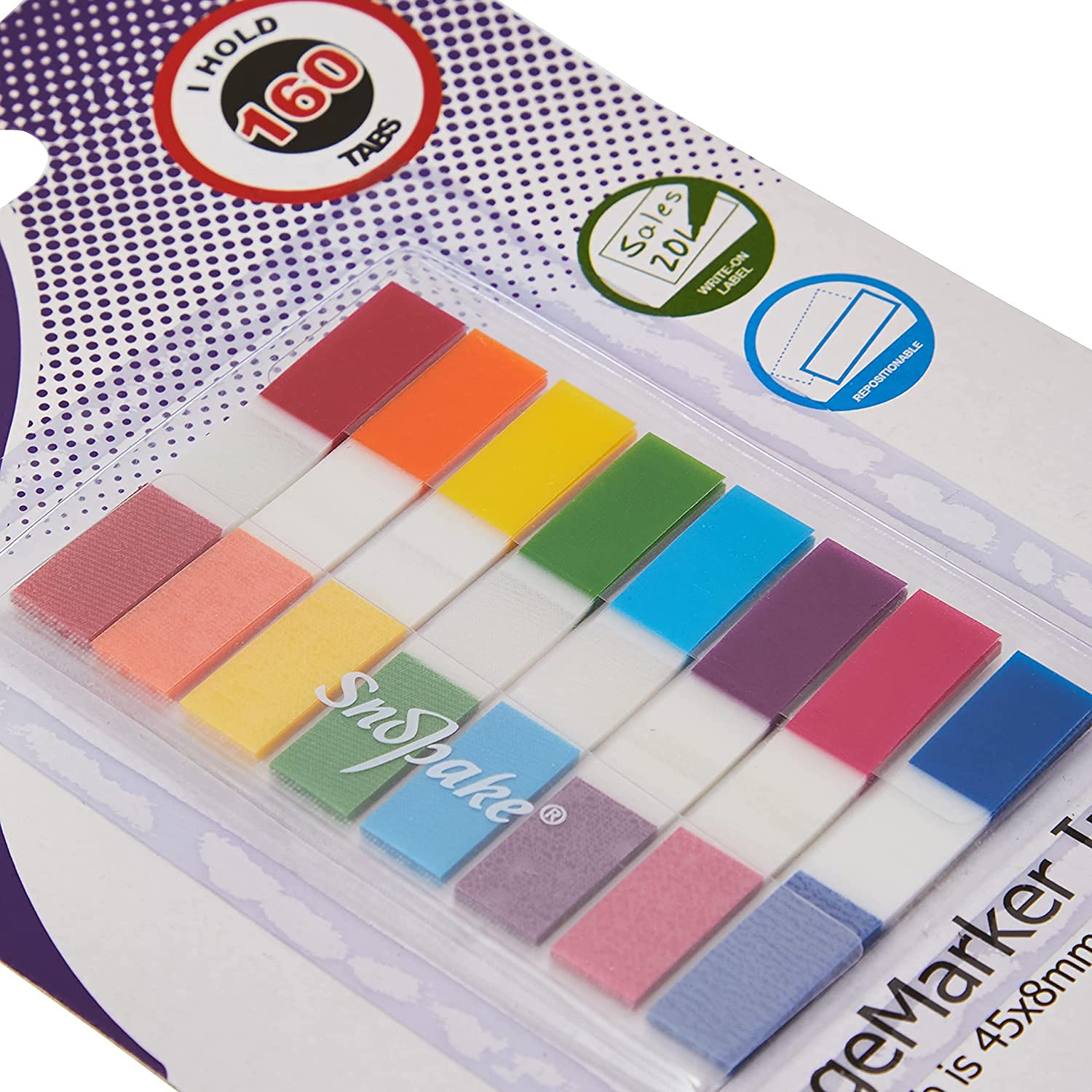 Snopake Index Tab PageMarkers - 160 Tabs, 45 x 8mm | Repositionable Film Highlighter | Assorted Colours 3