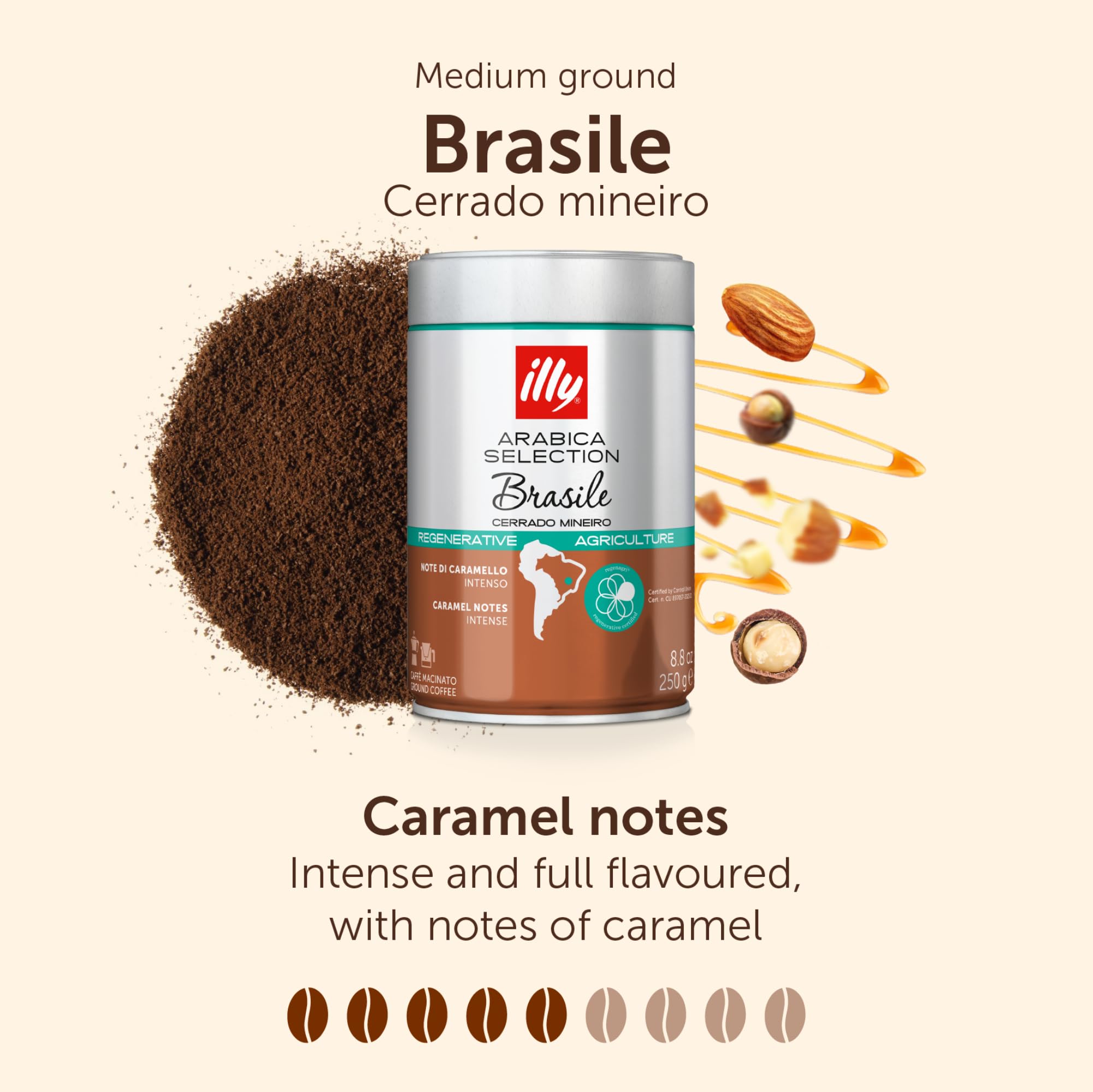 illy Ground Coffee - Brazil Cerrado Minero Single Origin | 100% Arabica | Caramel Notes | 250g