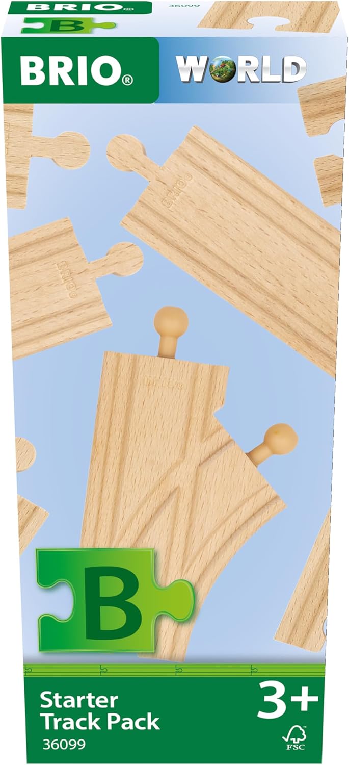 BRIO World Starter Wooden Railway Train Track Pack - 12-Piece Expansion Set for Kids 8