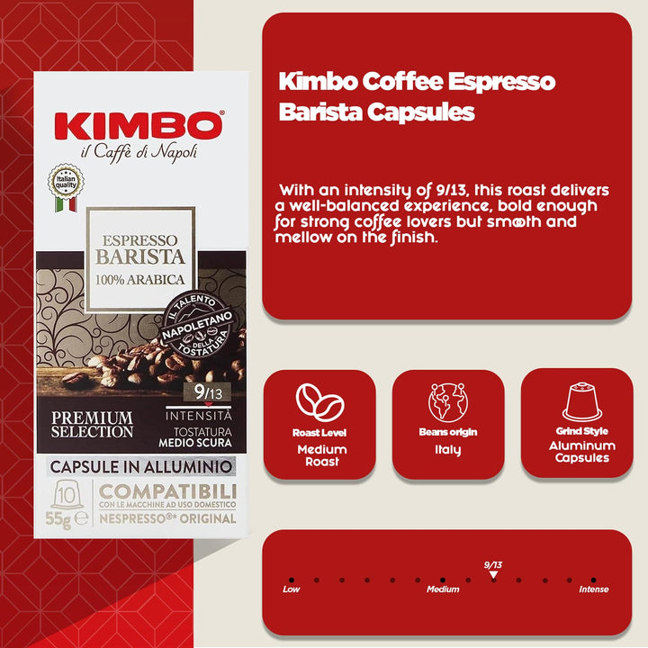 Kimbo Espresso Barista Capsules | 100% Arabica Coffee Pods, Medium Dark Roast | Nespresso Compatible Aluminium Capsules, Italian Roast