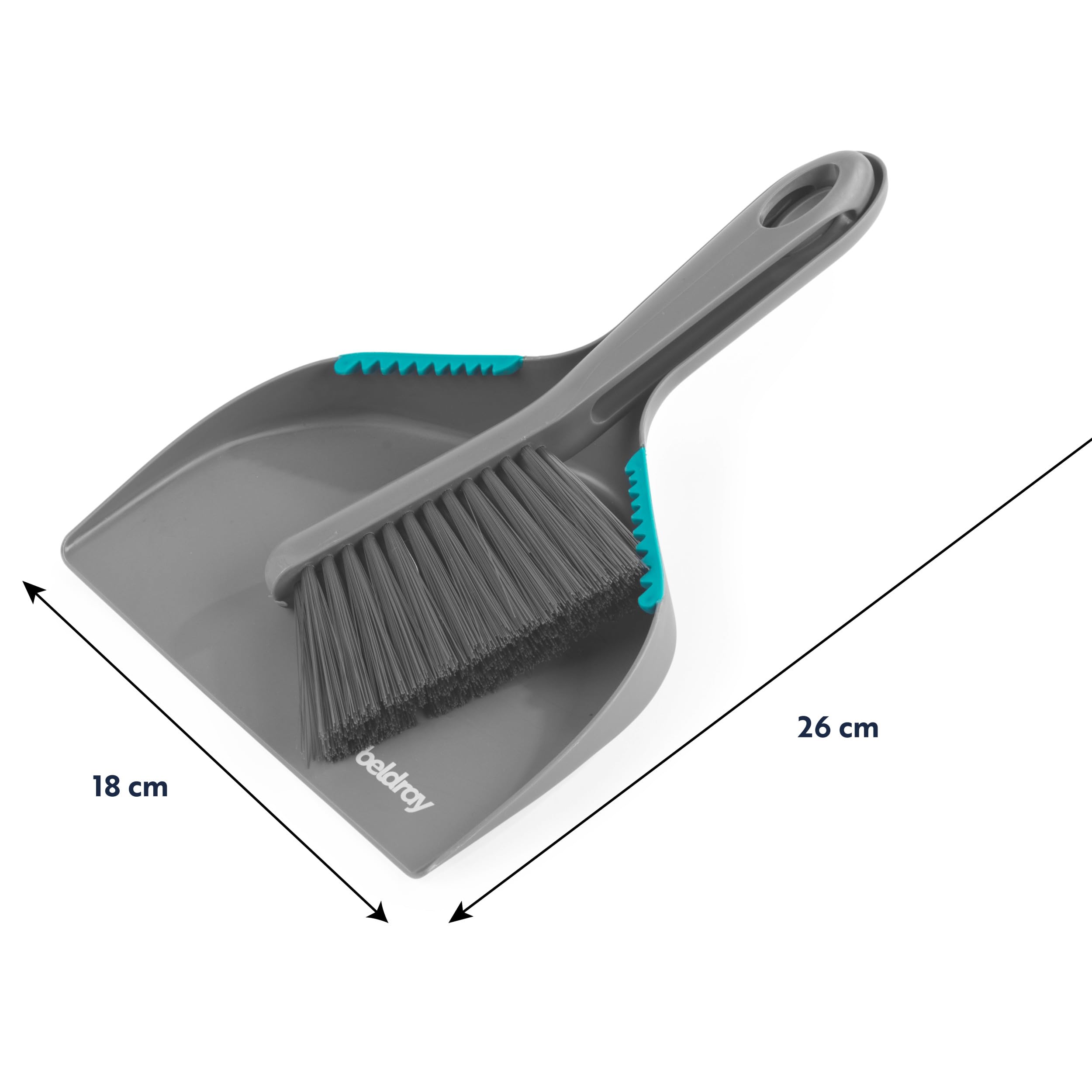 Beldray Antibac Countertop Dustpan & Brush Set - Compact Storage, Grey & Turquoise 3