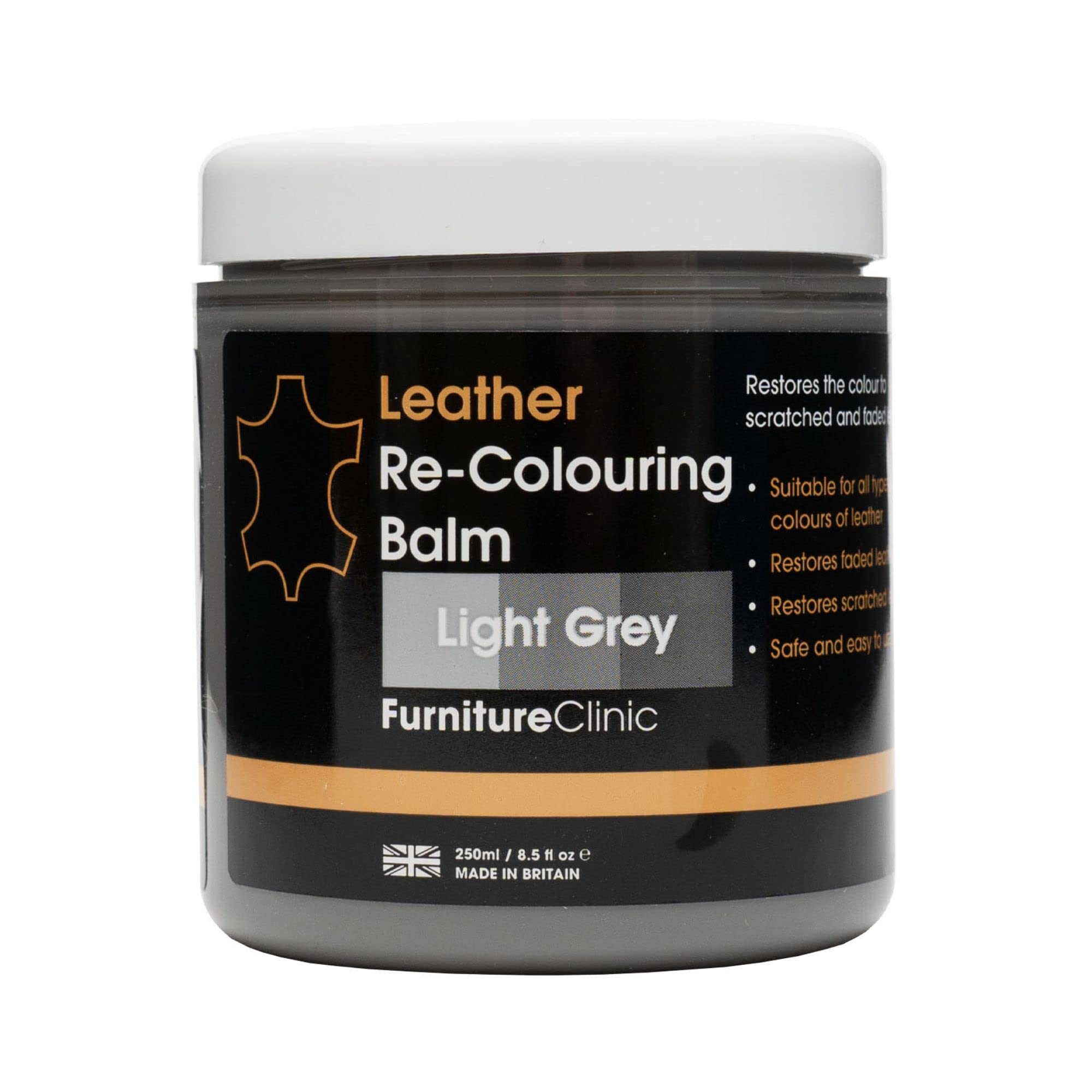 Furniture Clinic Leather Recolouring Balm - Light Grey for Faded & Scratched Sofas, Car Seats, Shoes, Clothing 8