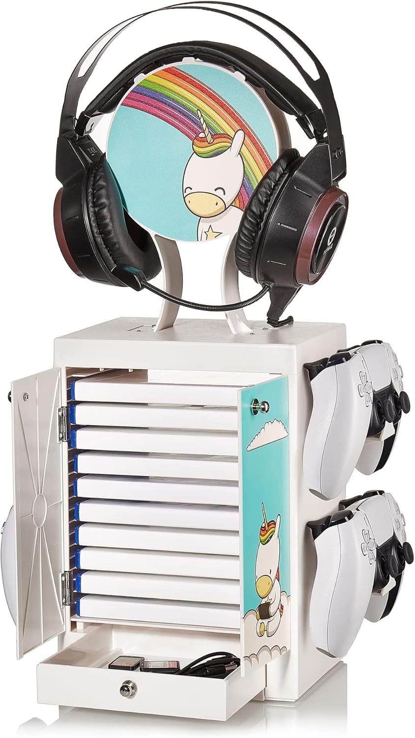 Numskull Eric the Unicorn Gaming Locker - Controller Holder & Headset Stand for PS, Xbox, Switch 4