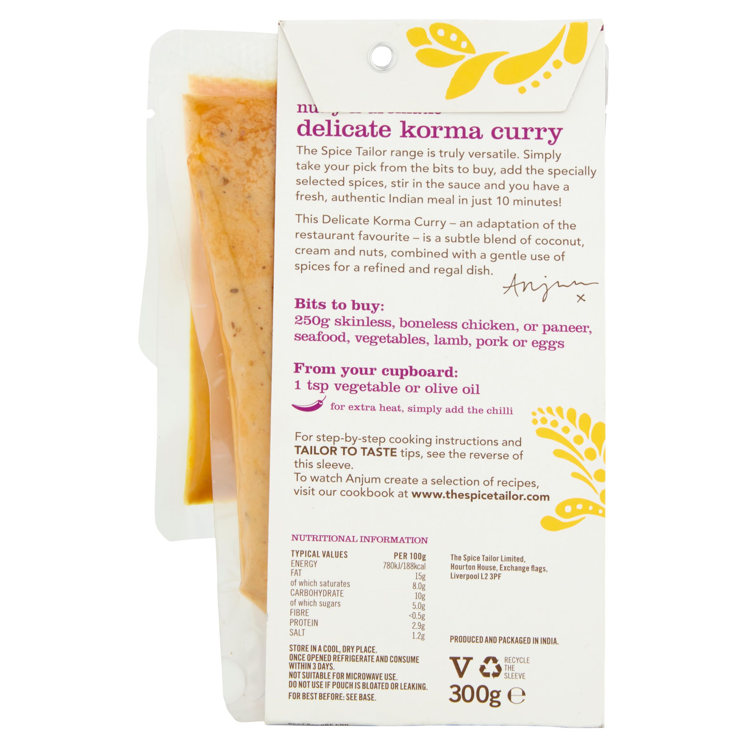 The Spice Tailor Classic Korma Curry Sauce Meal Kit - Mild & Aromatic | Serves 2-3 | 300g 2
