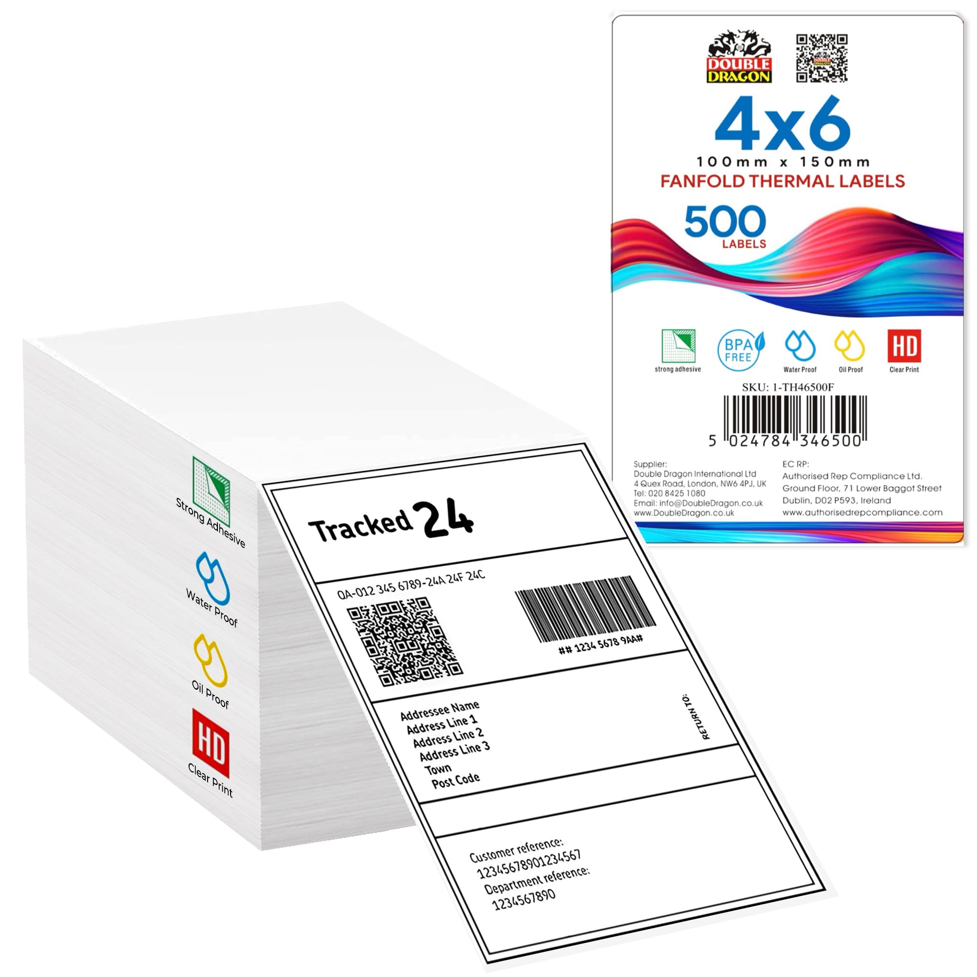 Double Dragon 100x150mm Shipping Labels | 500 Fanfold, Coated, Direct Thermal 1