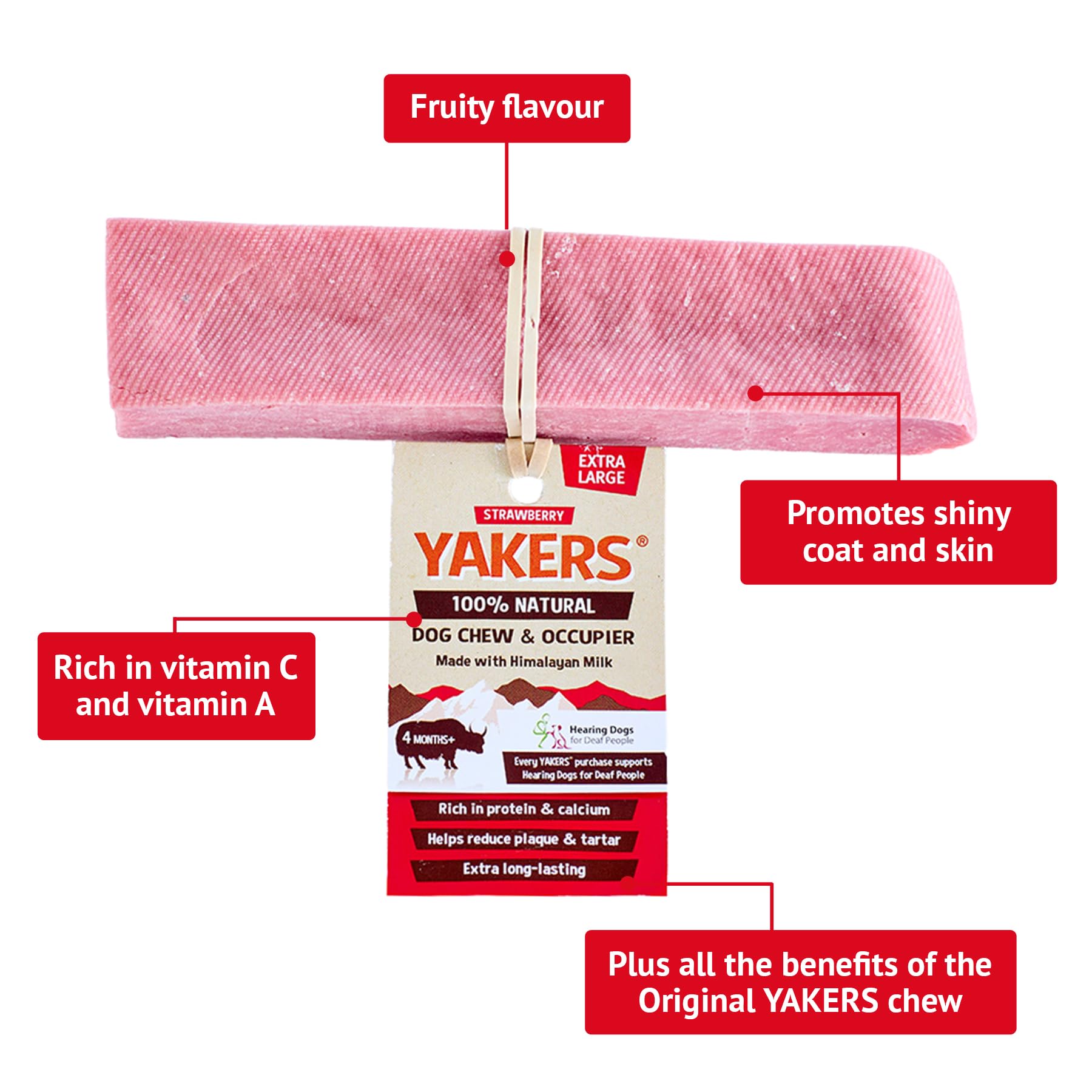 Yakers Strawberry Dog Chew Medium - 100% Natural Protein & Calcium | Durable Chew