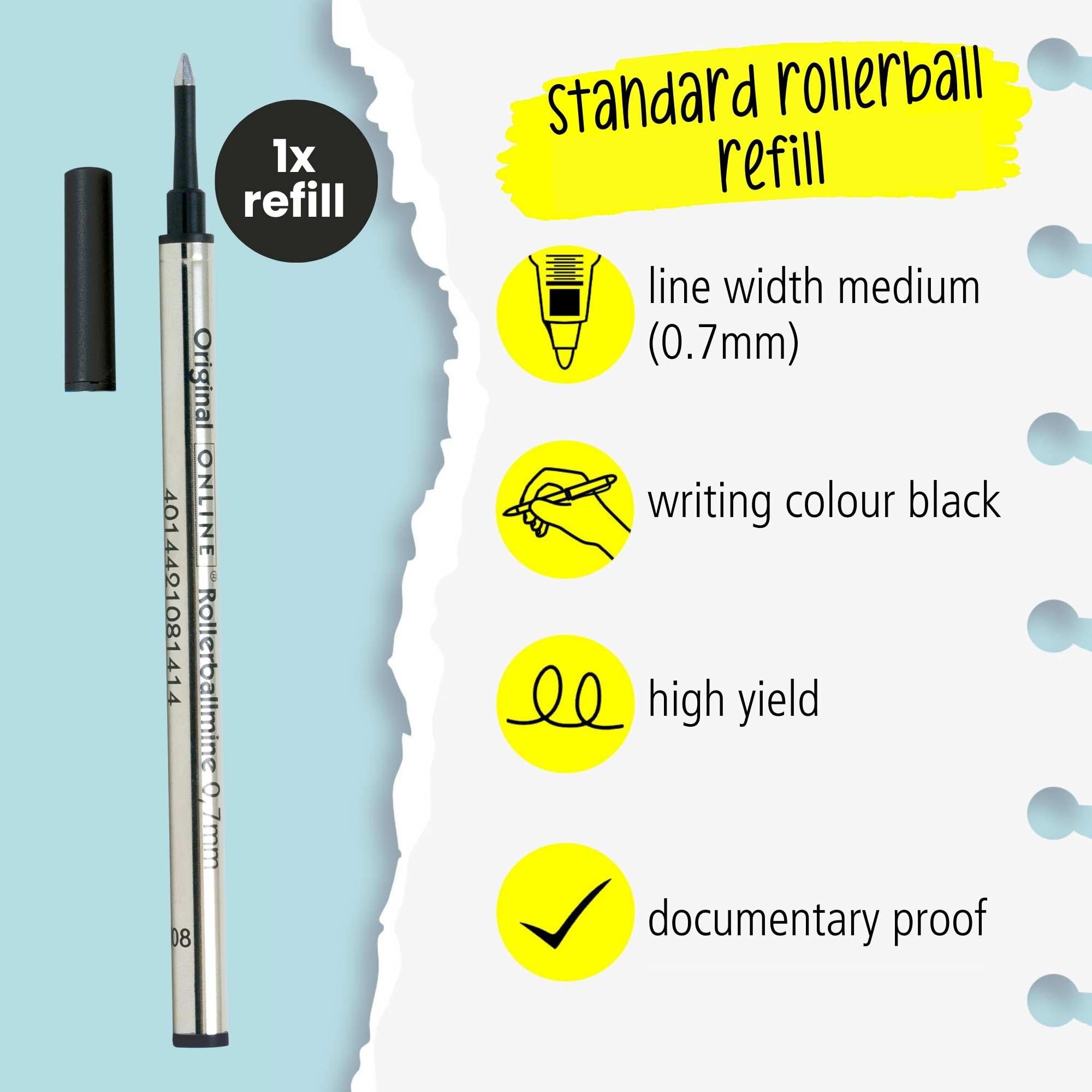Online Rollerball Pen Refill - Black Ink, 0.7mm Line Width, ISO 14145-2 Certified 2