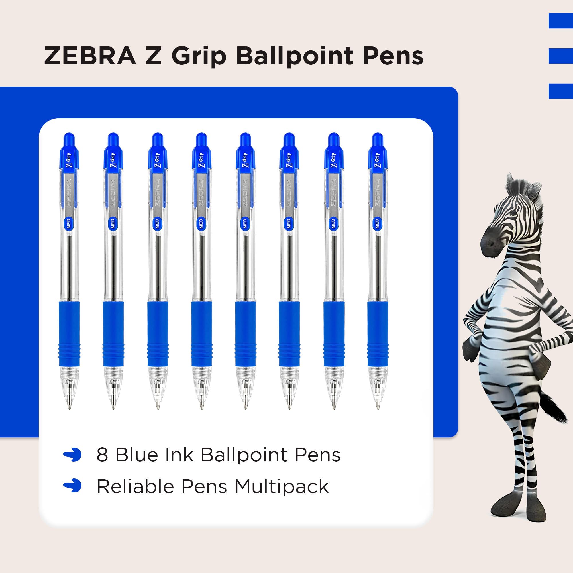 Zebra Pen Z Grip Retractable Ballpoint Pens - Blue Ink, Comfort Grip, Pocket Clip | 8 Pack 2