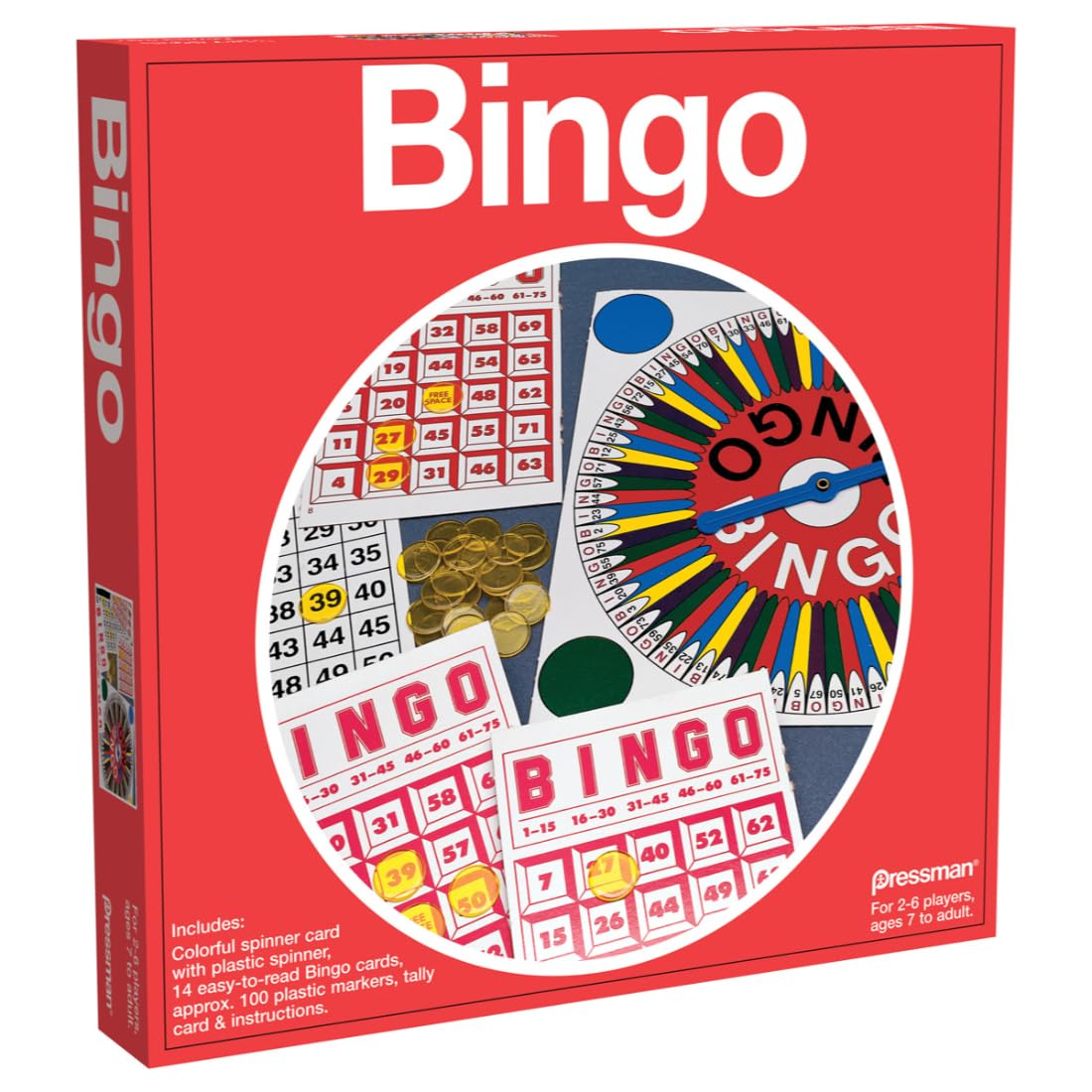 Pressman Classic Bingo Set with Spinner, Bingo Cards & Plastic Markers