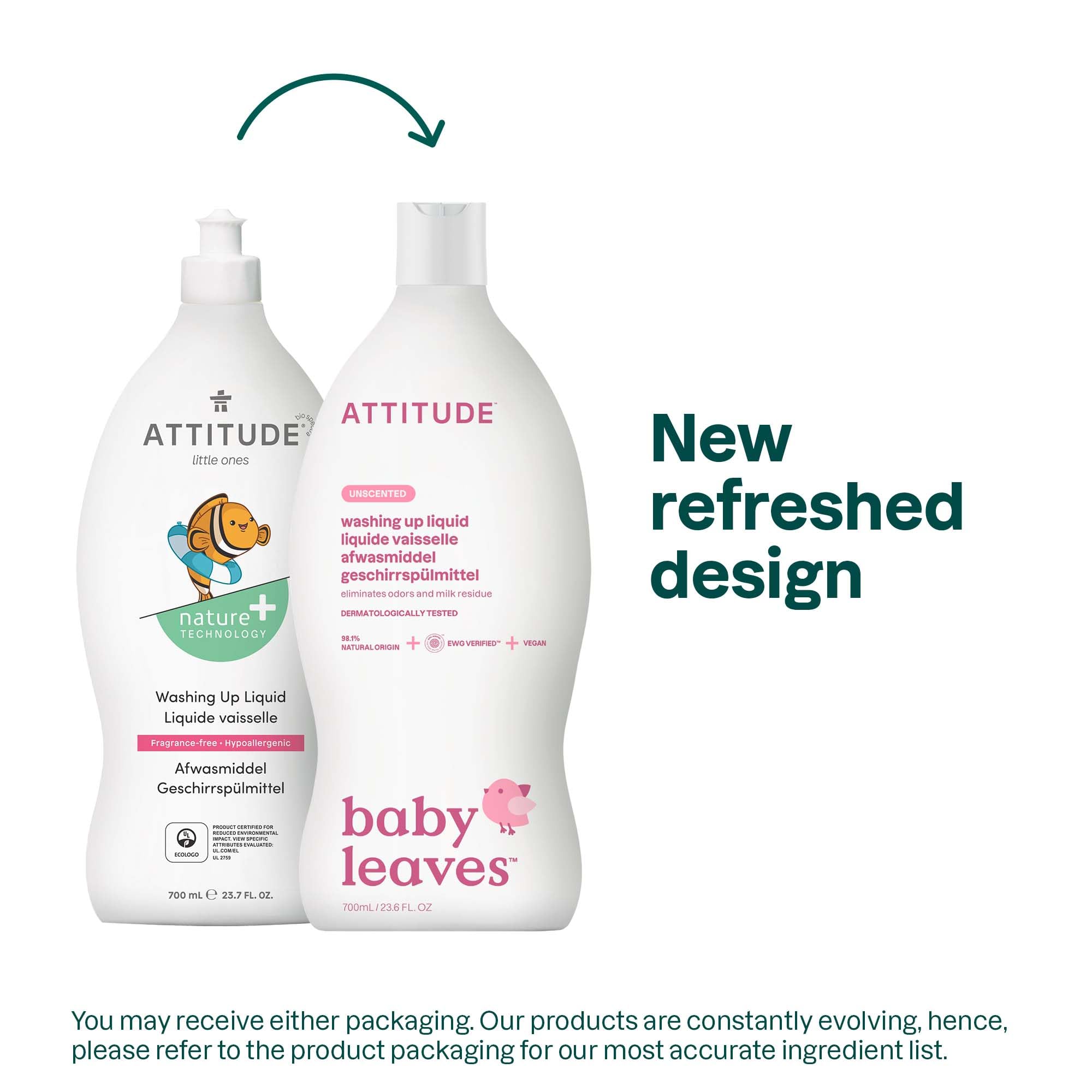 ATTITUDE Baby Washing-Up Liquid - EWG Verified, Unscented, 700 ml