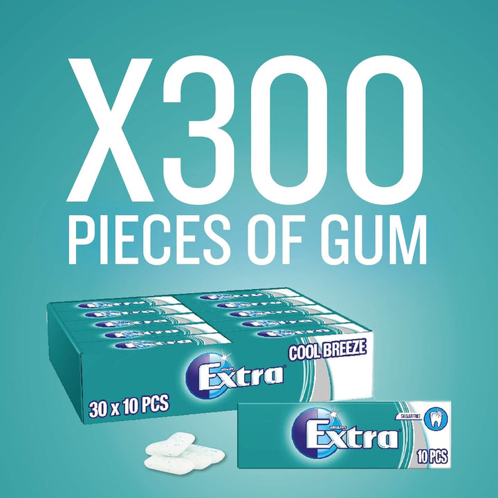 Extra - Cool Breeze Sugar Free Chewing Gum, 30 Packs of 10 Pieces (300 Pieces Total)