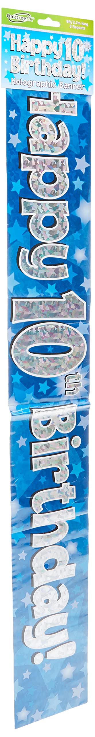 OakTree Happy 10th Birthday Foil Holographic Banner - Blue, 9 ft 7