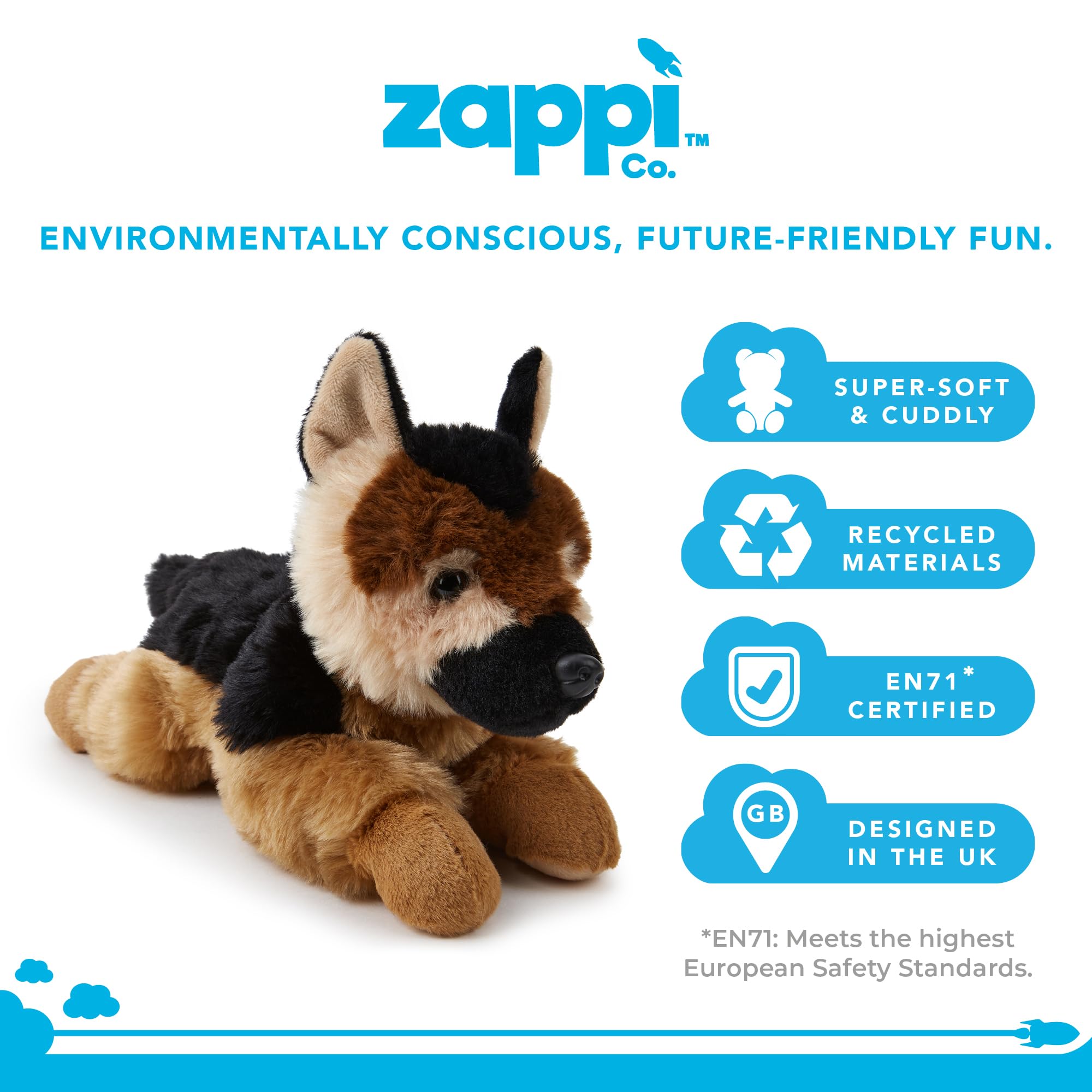 Zappi Co German Shepherd Plush Toy - 28cm Cuddly Dog | Recycled Material | Washable 5