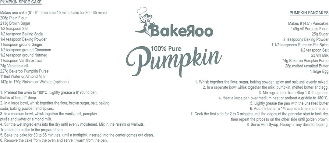 Bakeroo Tinned Pumpkin Puree (Pumpkin Pie Filling), 100% Natural - Pack of 3, 425g Each