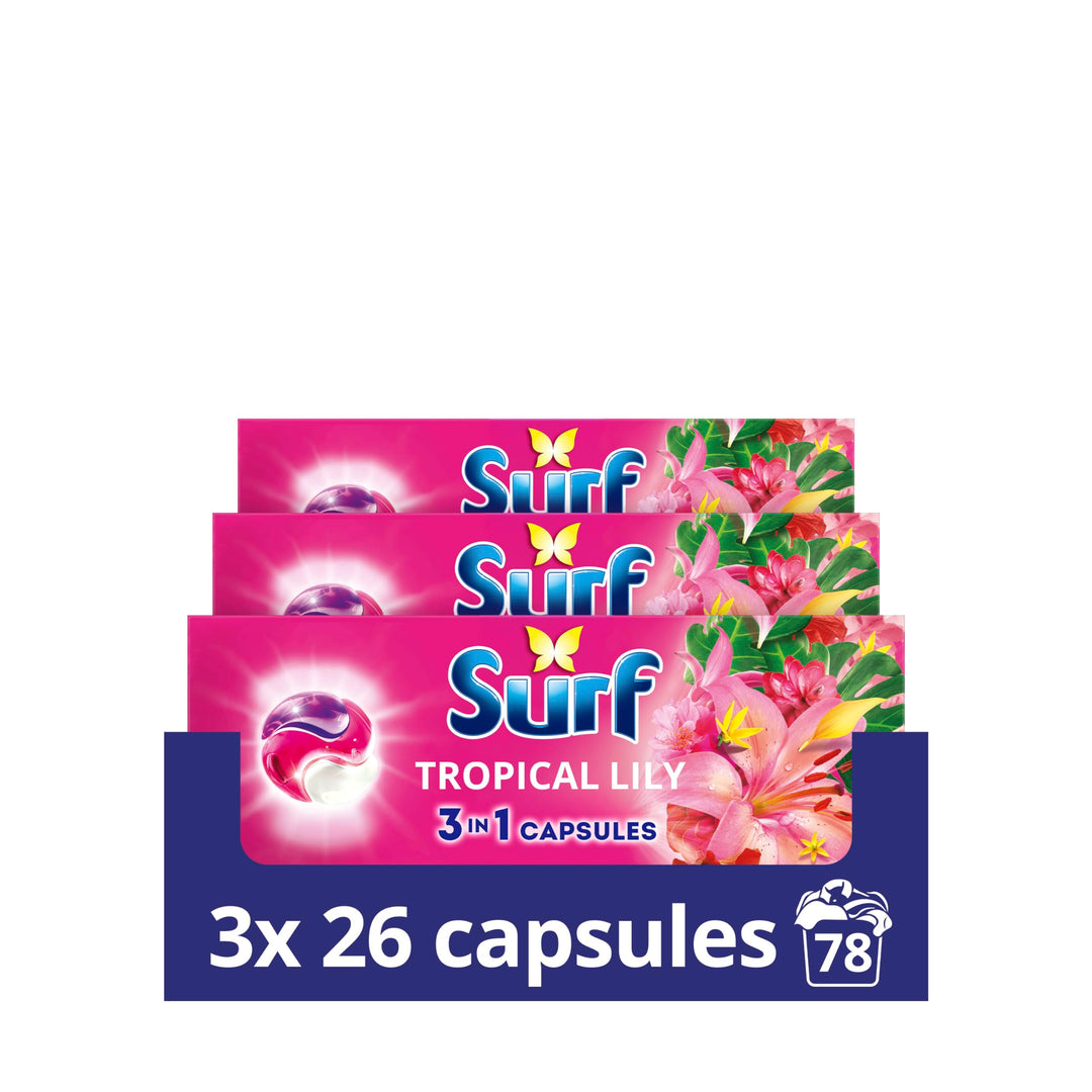 Surf Tropical Lily Laundry Detergent Capsules (78 Wash, Plastic-Free Box)