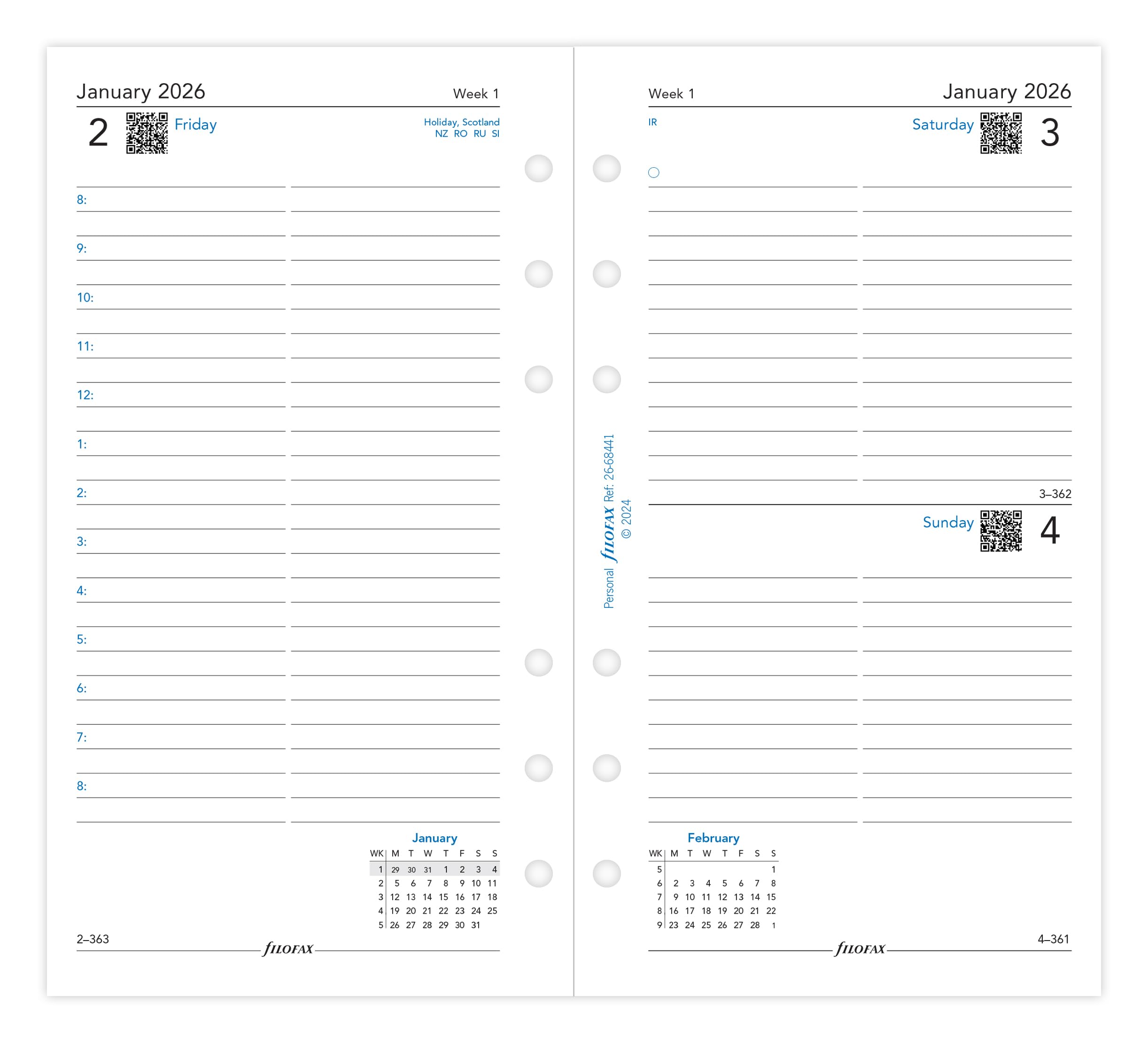 Filofax Personal 2026 Diary Refill - Day Per Page | 95mm x 171mm | English 2