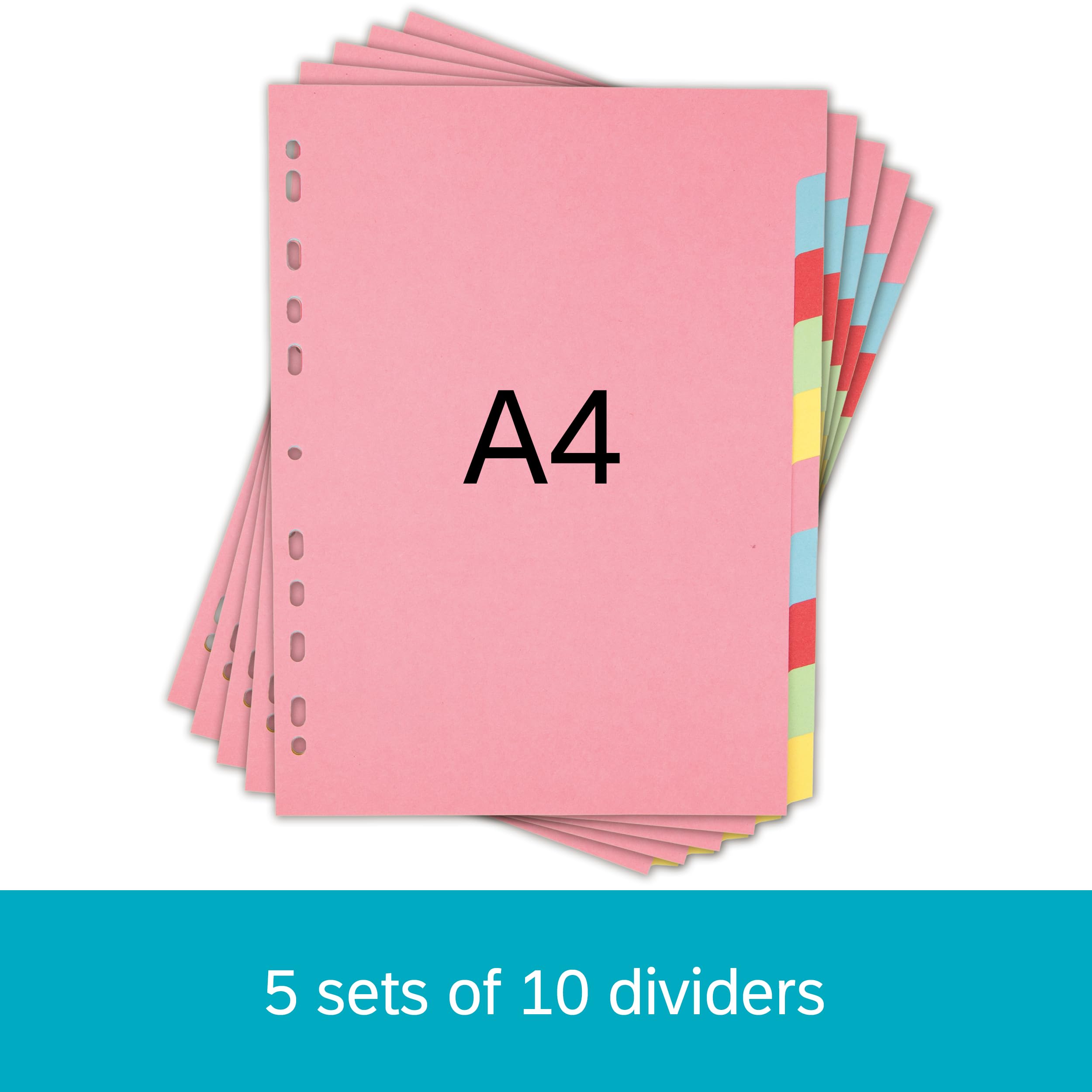Elba 5 Pack A4 10 Part Card File Dividers - Pink Finish | Durable Cardboard 2