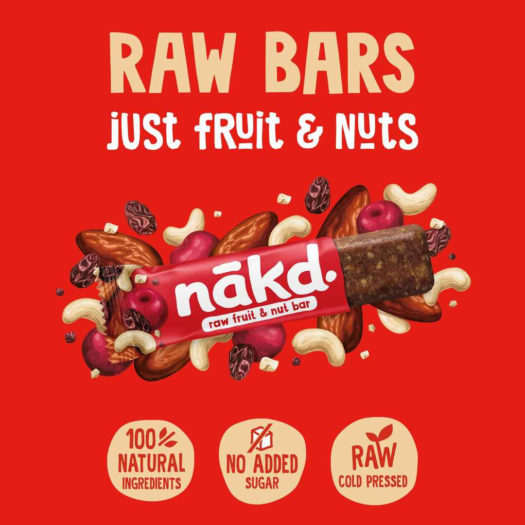 Nakd Bakewell Tart Natural Fruit & Nut Bars - Vegan, Gluten Free, No Added Sugar - 35g x 18