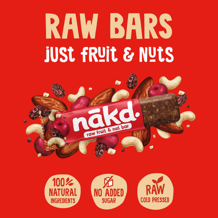 Nakd Bakewell Tart Natural Fruit & Nut Bars - Vegan, Gluten Free, No Added Sugar - 35g x 18