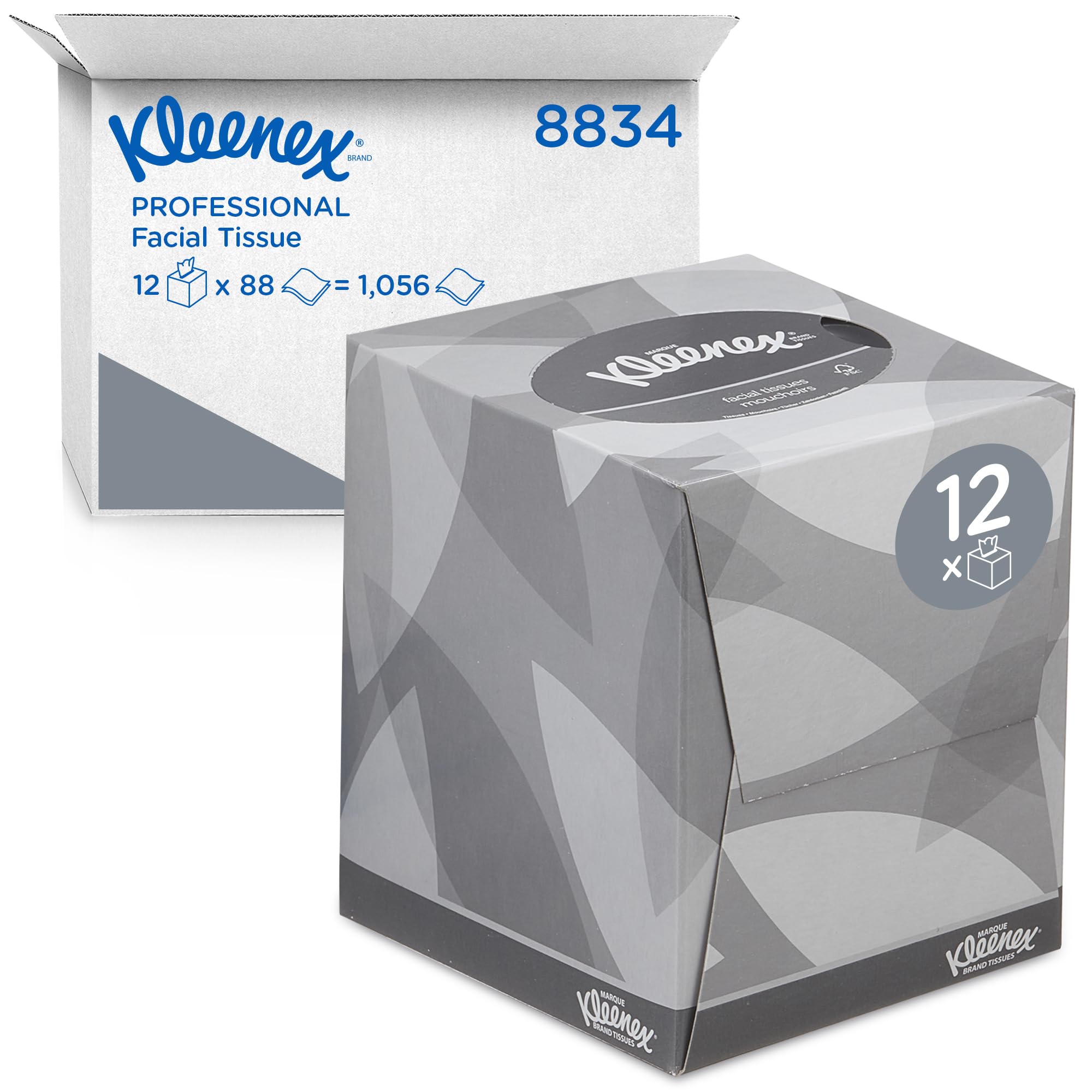 Kleenex Facial Tissue Box - 2-Ply White, Fragrance-Free | 12 Boxes x 88 Sheets (1,056 Total)