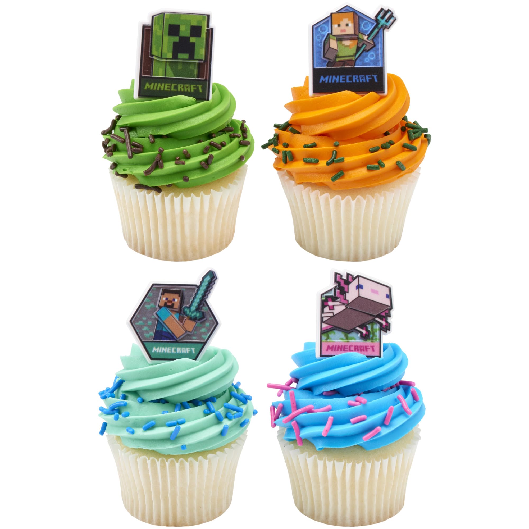 DecoPac Minecraft Lush Finds Cupcake Rings - 24 Pack | Food Safe Plastic | Reusable 5