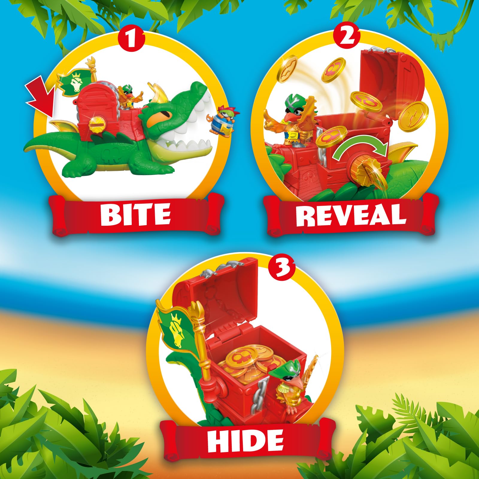 PIRATIX ADVENTURE WORLD King Croc Articulated Crocodile Figure | Includes Captain Jawcrush & Treasure 2